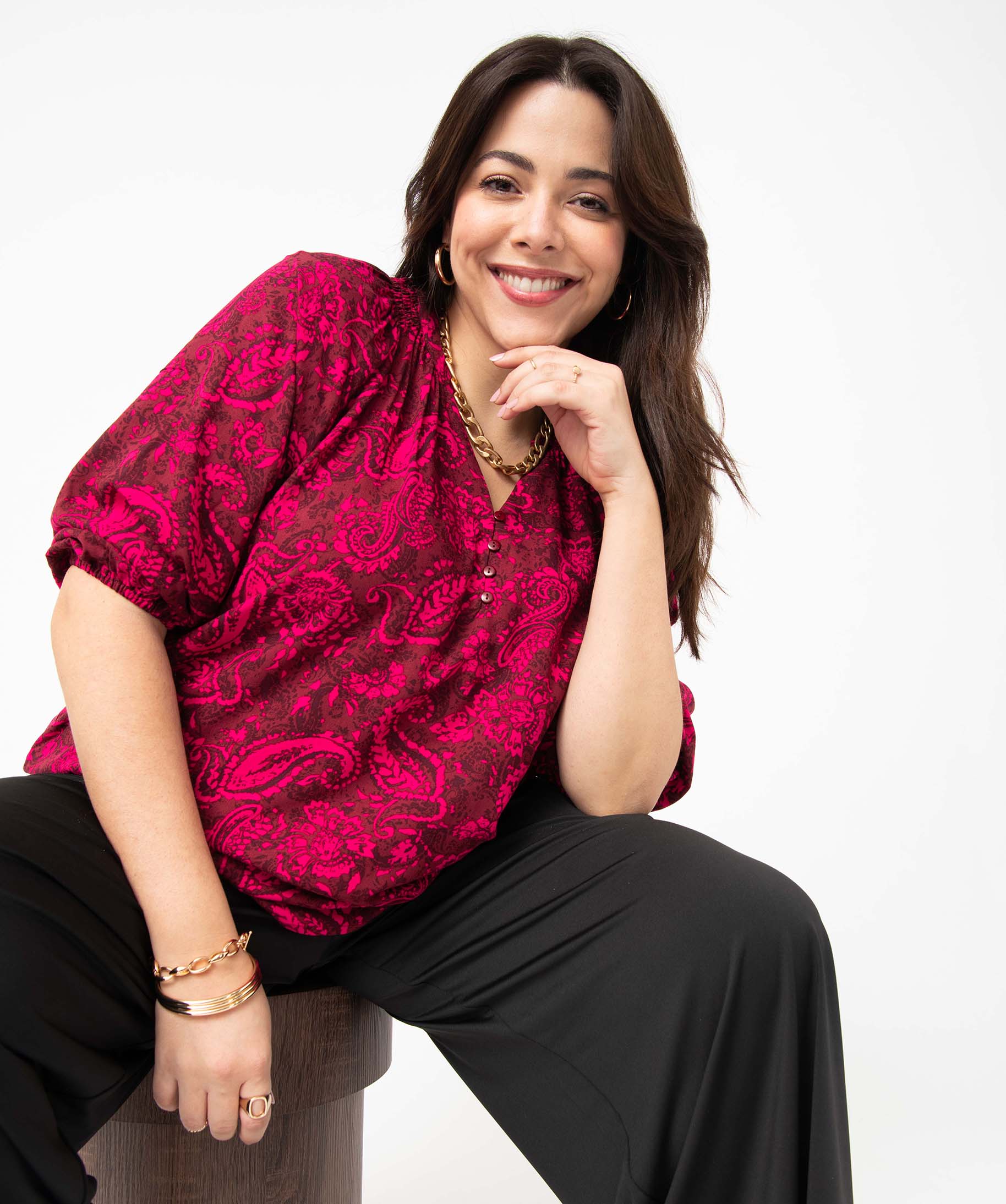 Blouse imprimée à manches 3/4 femme grande taille imprime | GEMO