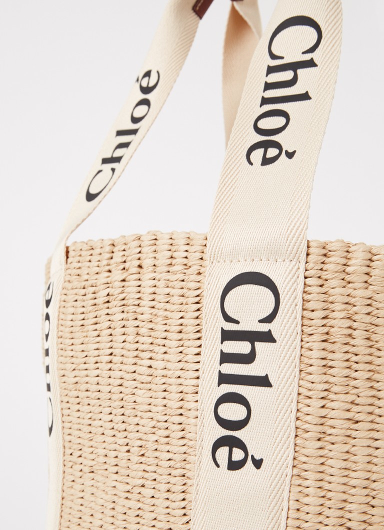 Μεγάλη τσάντα tote Chloé Woody από ανακυκλωμένη ράφια με λεπτομέρειες από δέρμα μοσχαριού