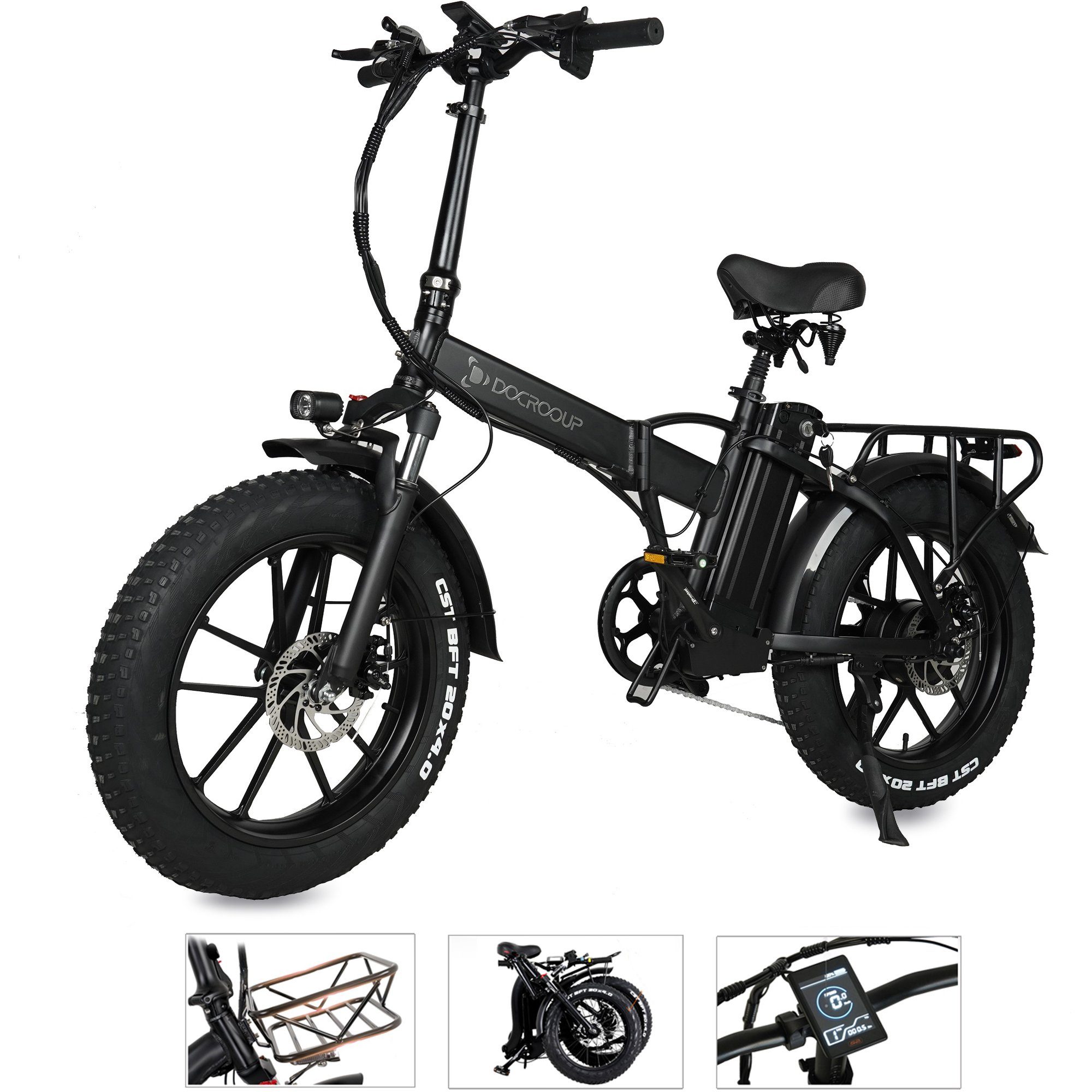 Fangqi E-Bike 20Zoll Klapp E-bike, Shimano 7-Gang, Vorderkorb, Farbinstrument, Kettenschaltung, Heckmotor, (Spar-set, Mit Heckgepäckträger, Sitz- und Kopfhöhenverstellung, LED-Scheinwerfer), Hupe, Einbrecher, Fern- und Nahlicht, Kreuzfahrt