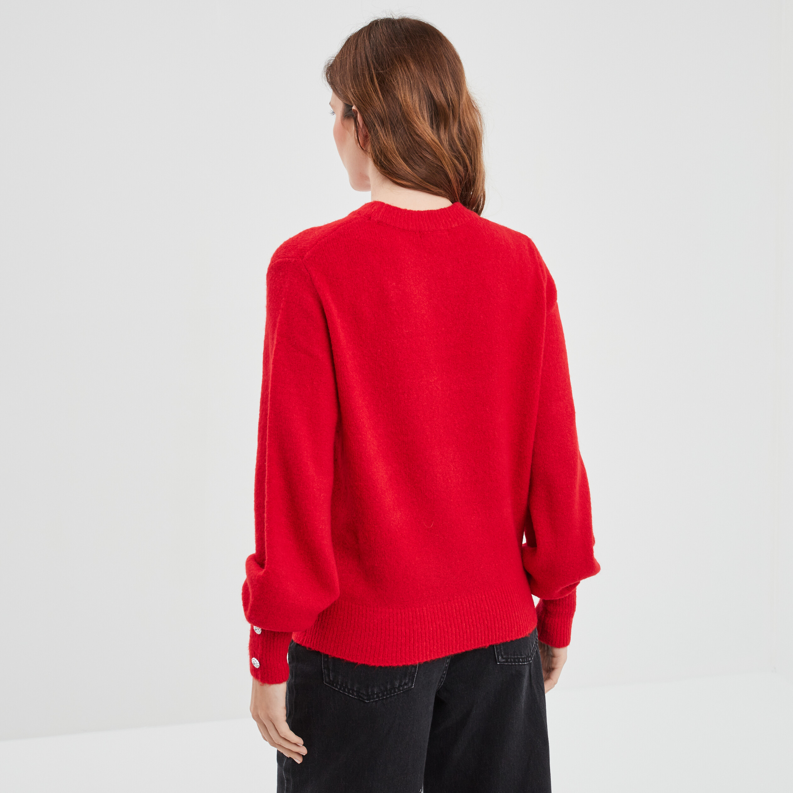 Pull col montant avec ouverture rouge fluo femme | La Halle