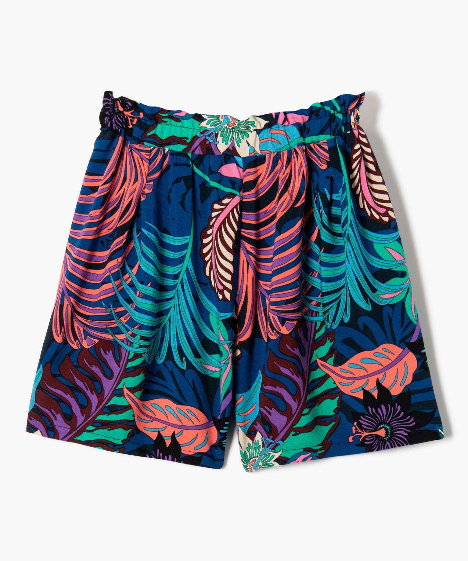 Short ample avec taille élastique imprimé fleuri fille bleu | GEMO