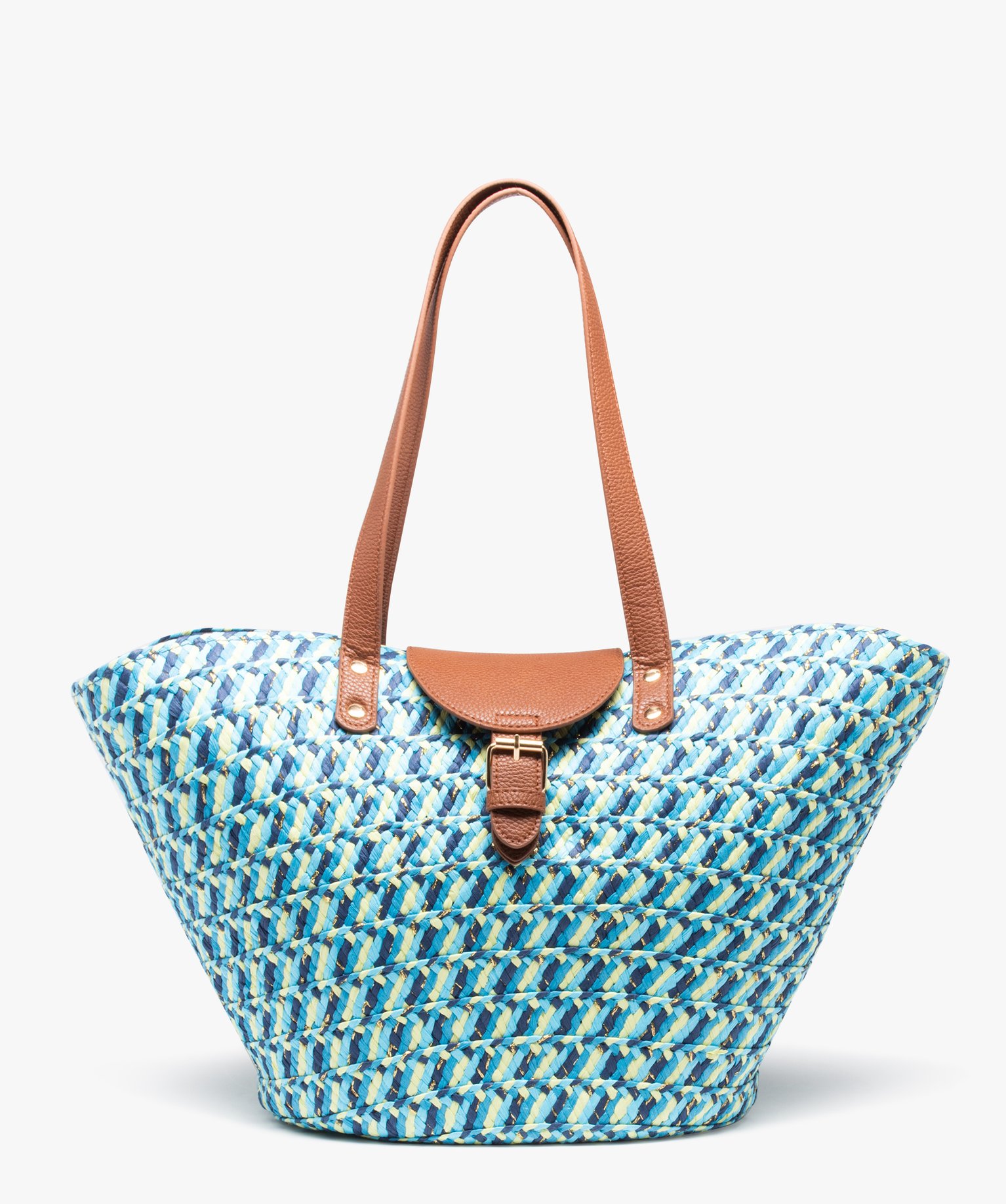 Sac cabas femme en paille multicolore et pailletée bleu | GEMO