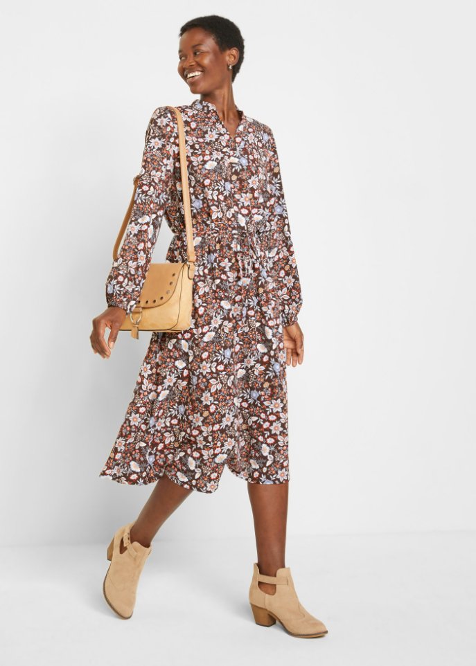 Midi-Kleid mit Taschen und Bindegürtel