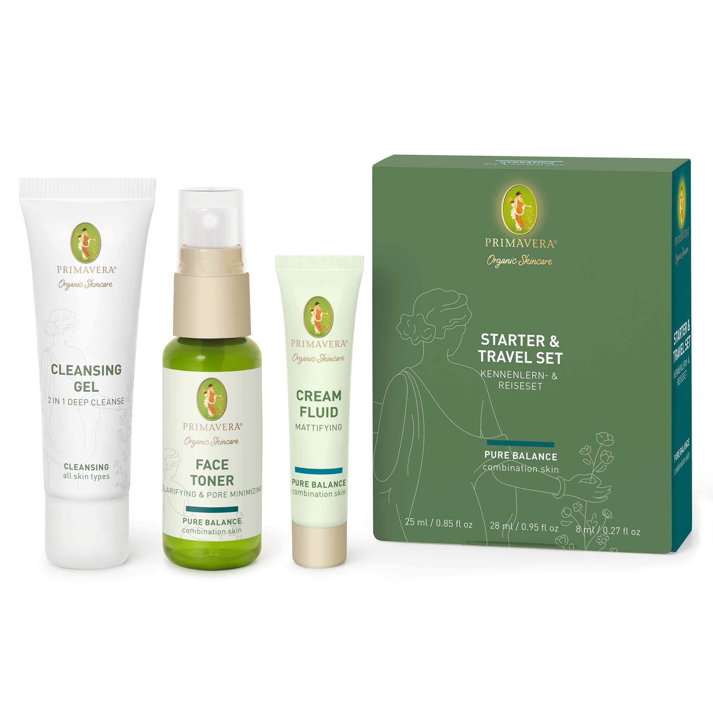 Primavera Life GmbH Gesichtspflege Starter & Travel Set Pure Balance, 61 ml Mix, 3-tlg., NATRUE, LBU (Leaping Bunny)