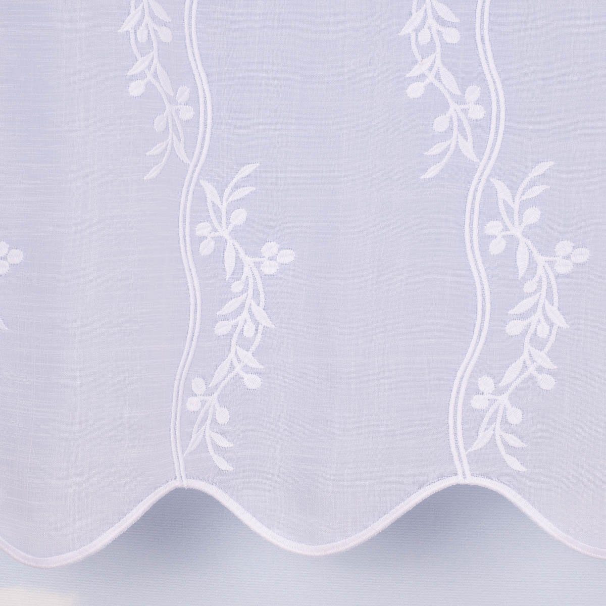Meterware Scheibengardine Meterware Leinenstruktur Voile Stickerei Blumenranke n, SCHÖNER LEBEN., leicht perforiert, Polyester