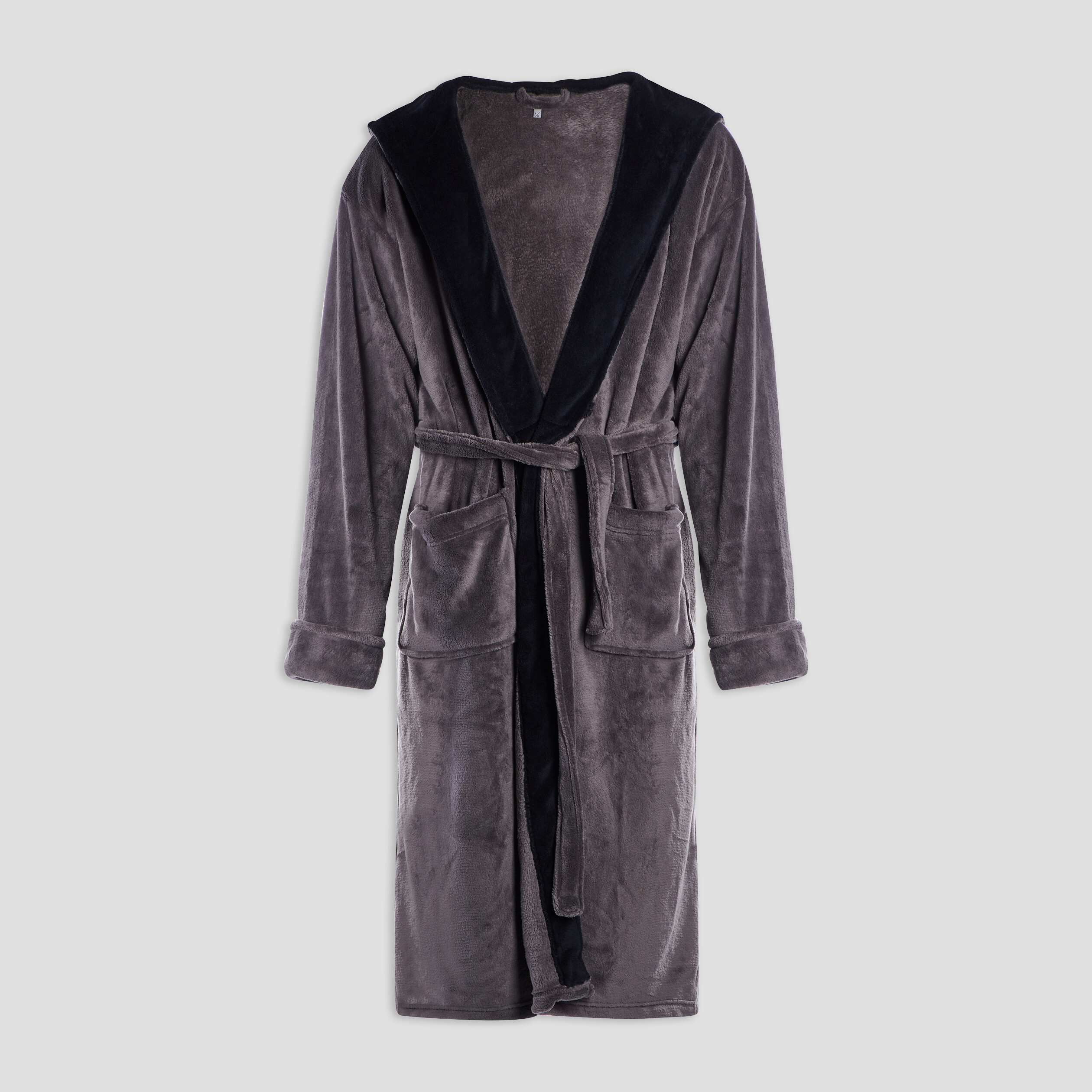Peignoir long col châle gris foncé homme | La Halle