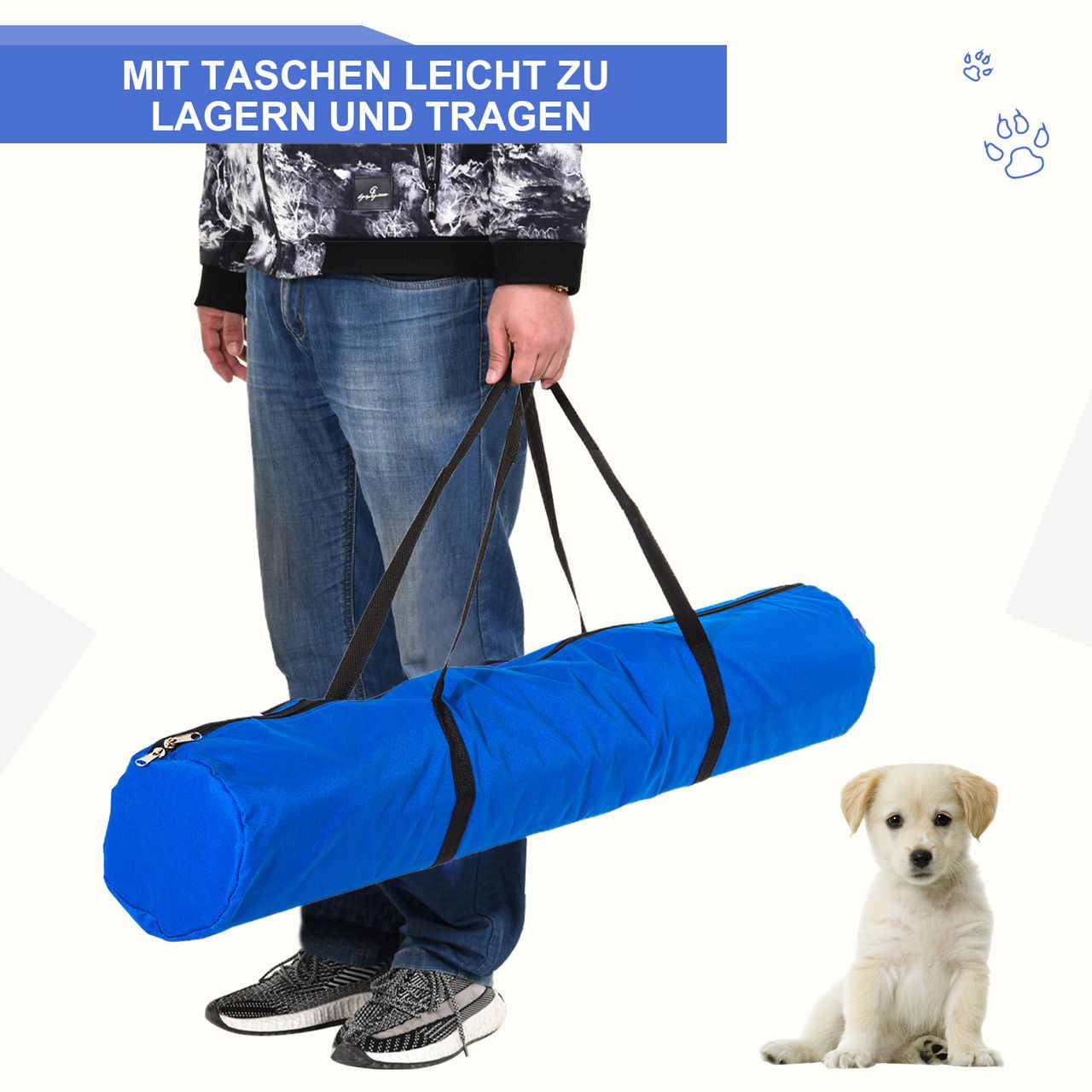 PawHut Agility-Übungs-Set Slalom-Hürden-Sprungring 3 in 1 Hundesport Trainingsplatz PE Blau Rot