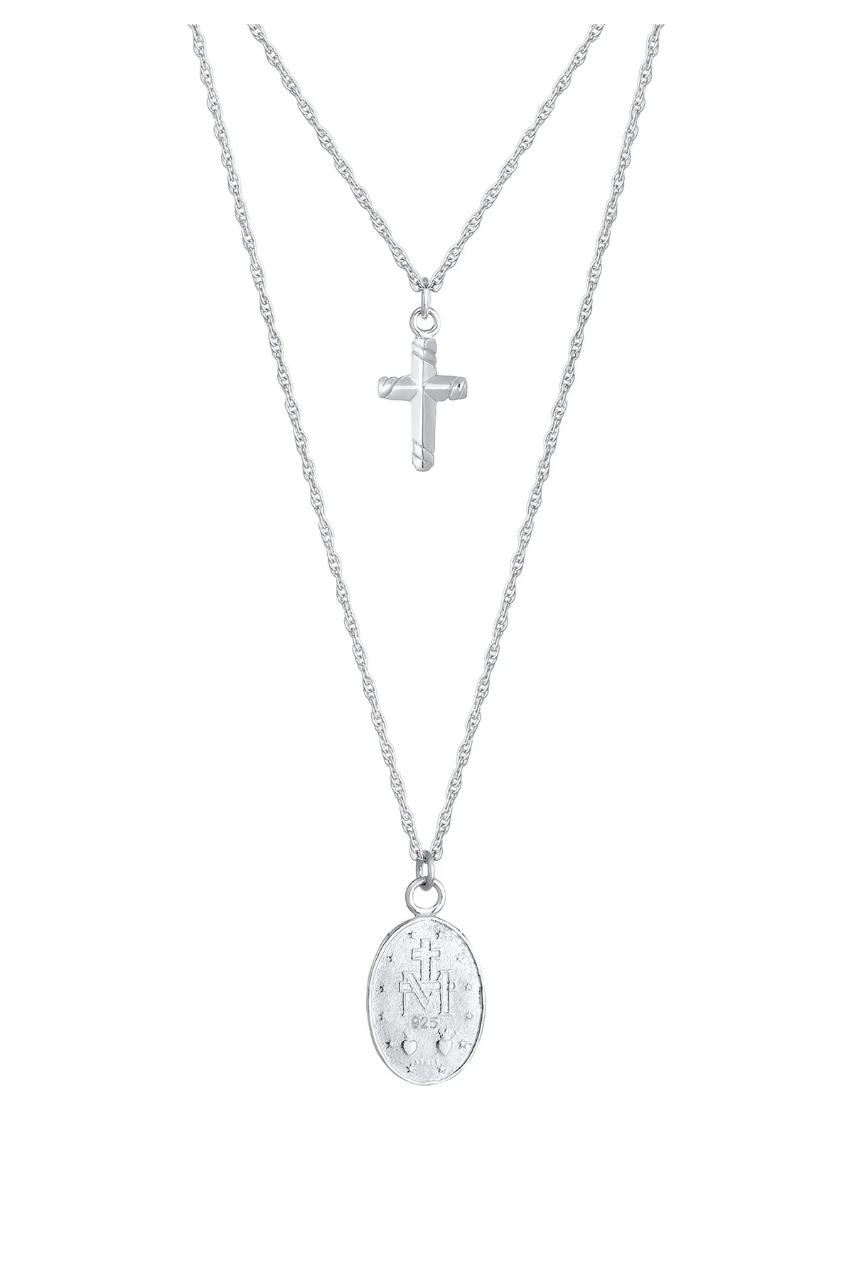 ELLI  Halskette Layering Kreuz Marienbild Zweireihig 925 Silber