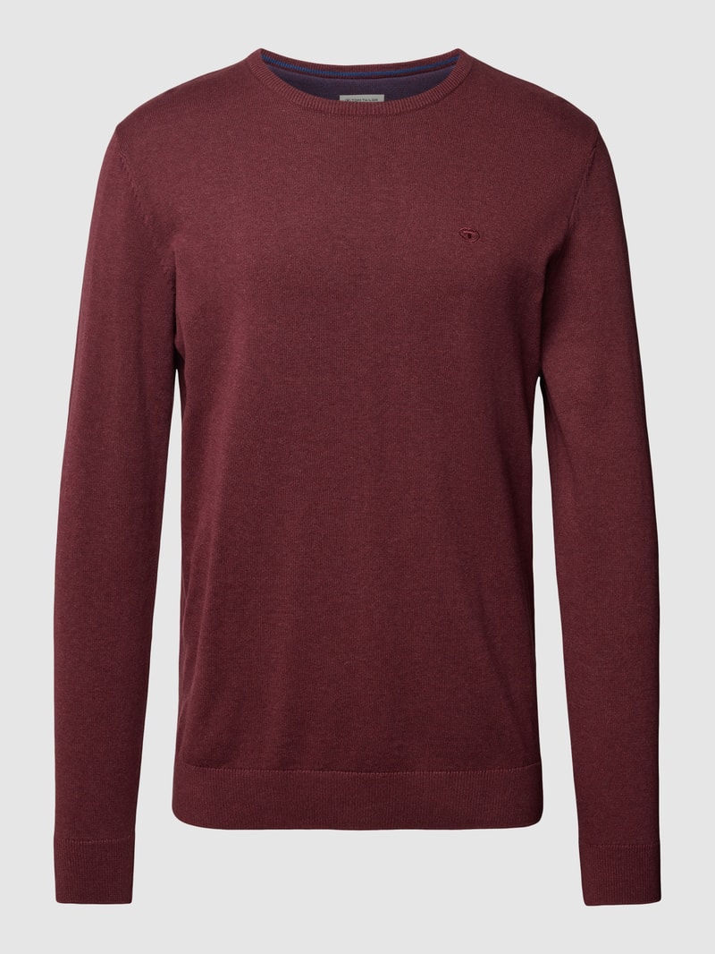 Strickpullover mit Label-Stitching Modell 'BASIC' in bordeaux rot