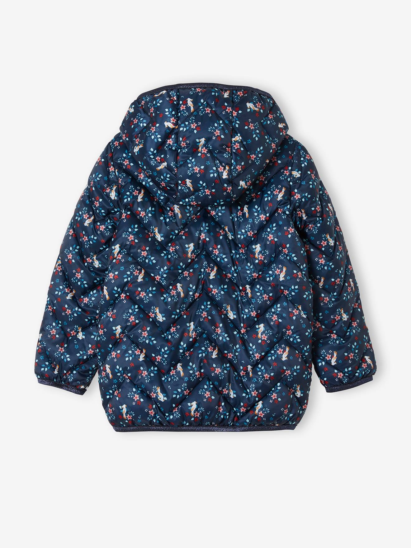 Doudoune légère à capuche fille motifs imprimés moutarde imprimé