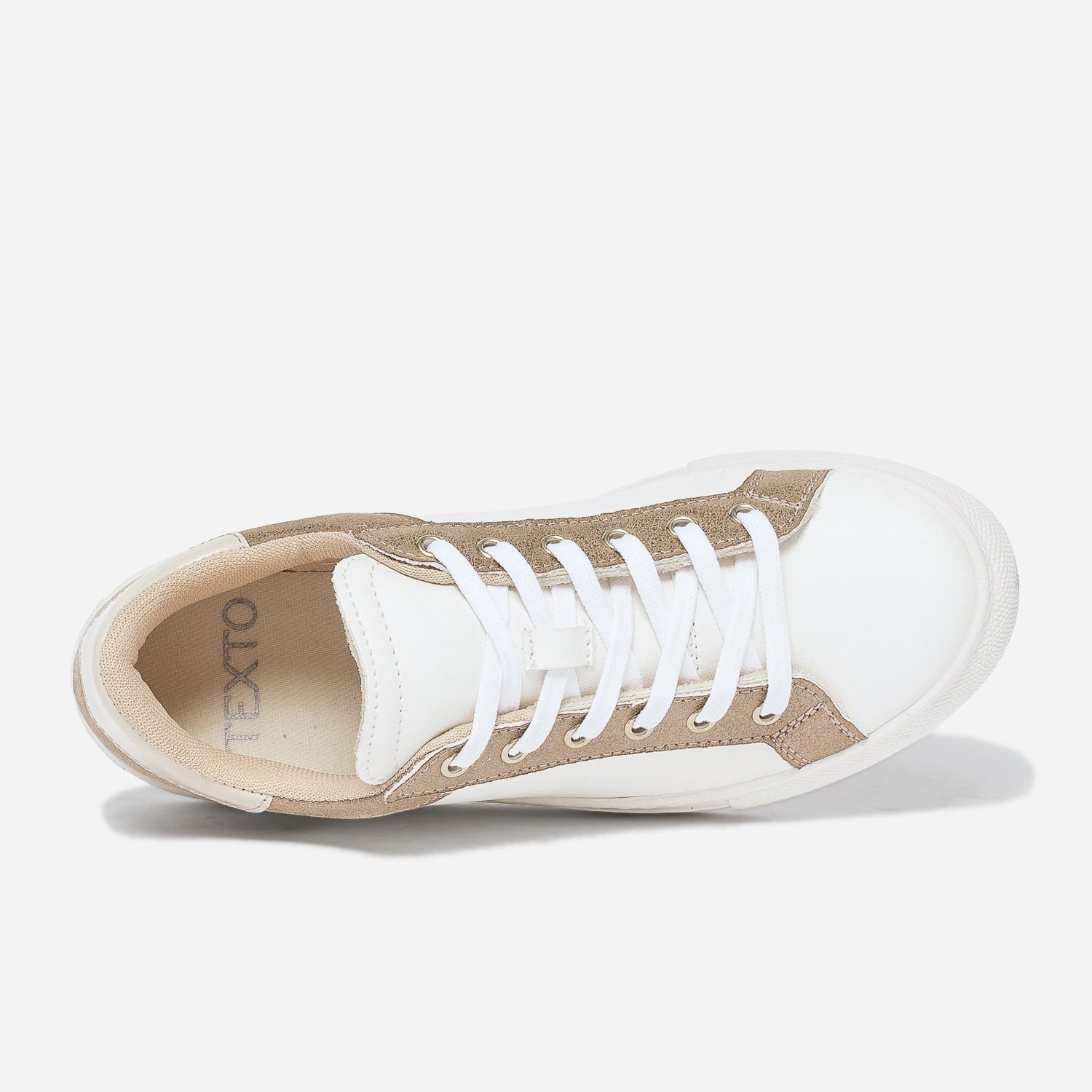 Tennis TEXTO blanche, beige et dorée
