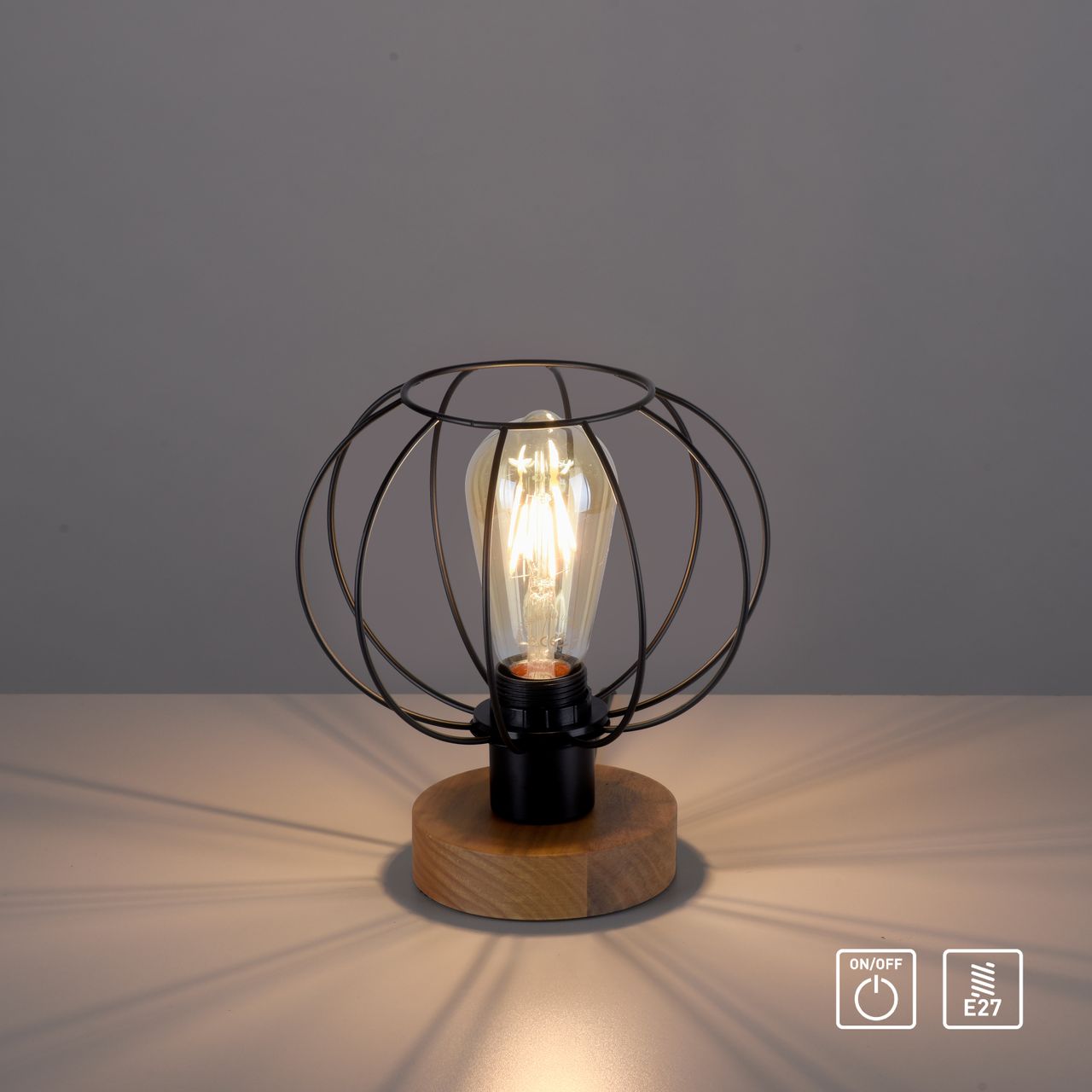 JUST LIGHT LeuchtenDirekt Tischleuchte KASKA, Holzdekor, 1xE27 max. 40 W, Innenleuchte, IP20