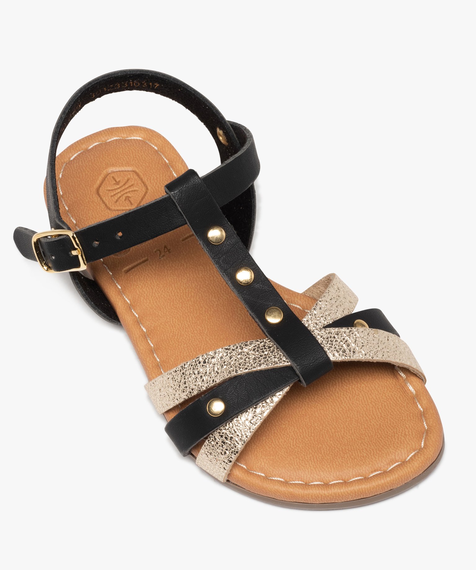 Sandales fille à fines brides cloutées et métallisées noir | GEMO