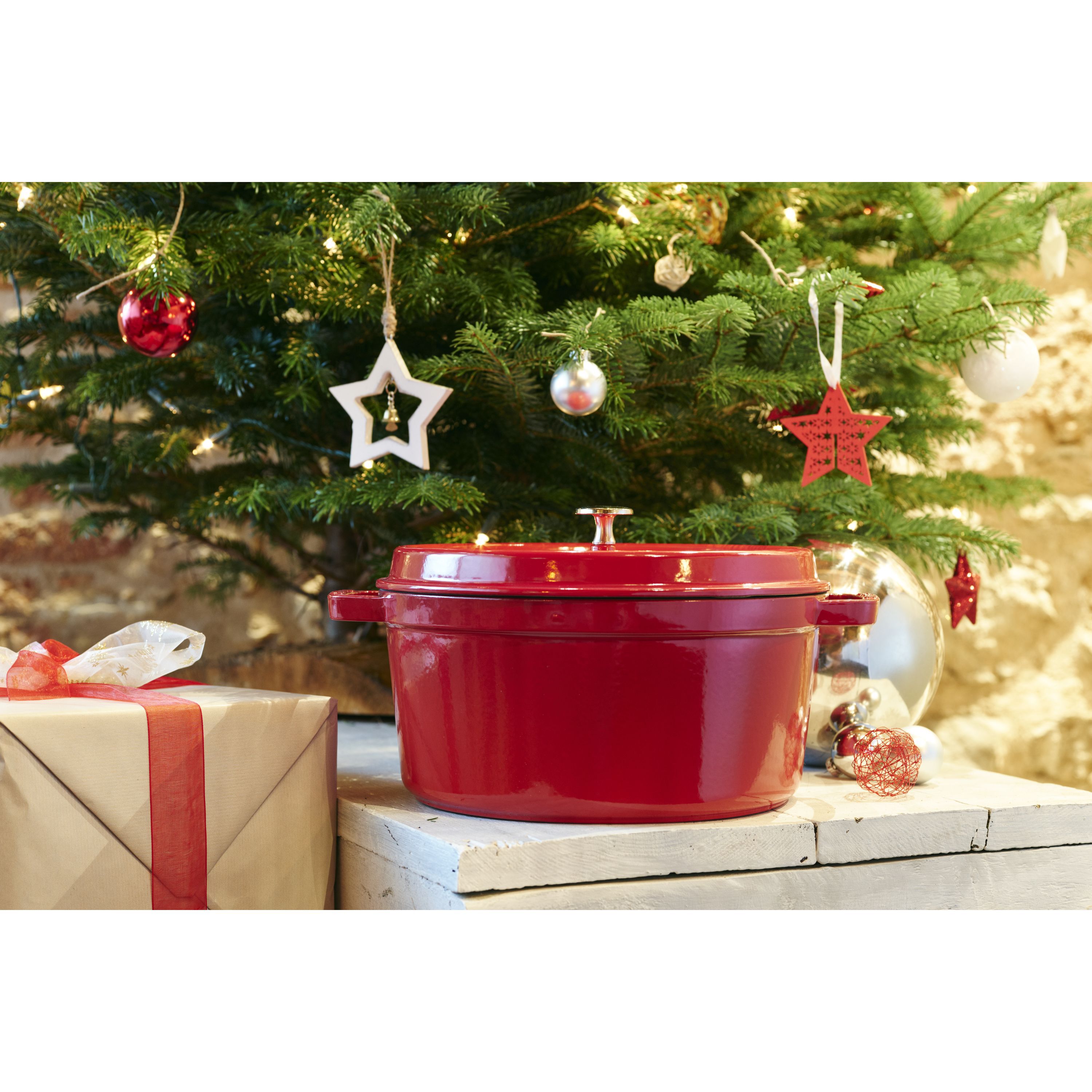 Cocotte 30 cm, rund, Kirsch-Rot, Gusseisen