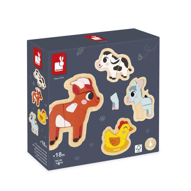 4 Puzzles évolutifs animaux de la ferme Janod