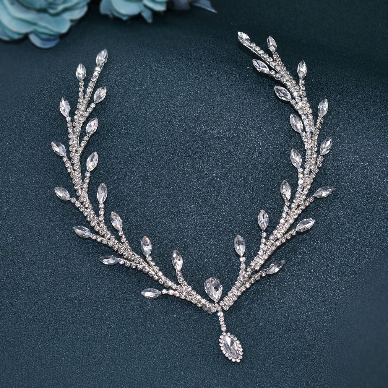 HOHEA H Haarband Silbernes Haarband, Haarkamm, Kristallanhänger, Haarschmuck, 1-tlg., Silberner Haarschmuck, eleganter Haarschmuck für Damen, silberner Haarschmuck, Hochzeits-Haarschmuck, Braut-Haarschmuck