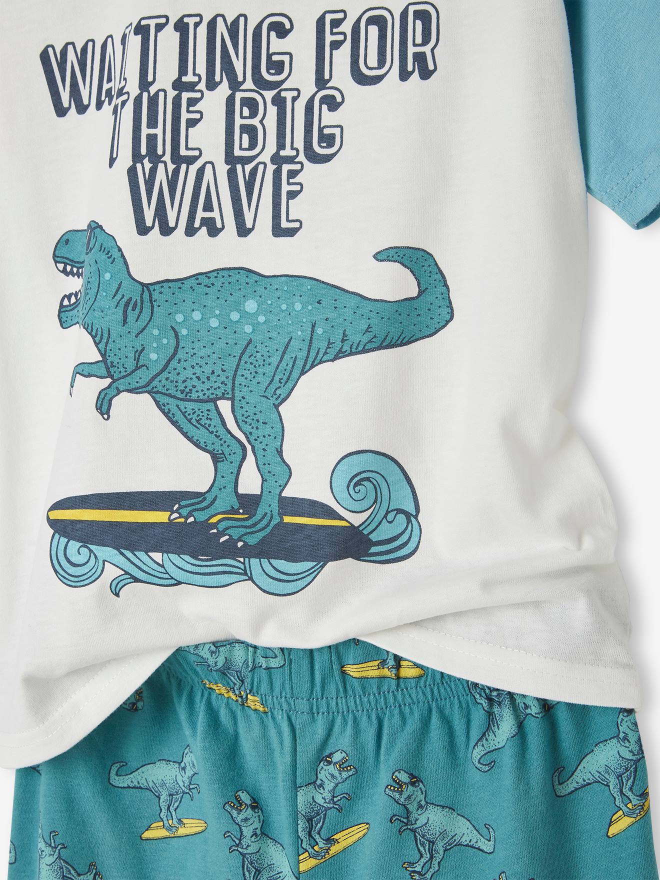 Pyjashort imprimé garçon Dino Surf bleu canard