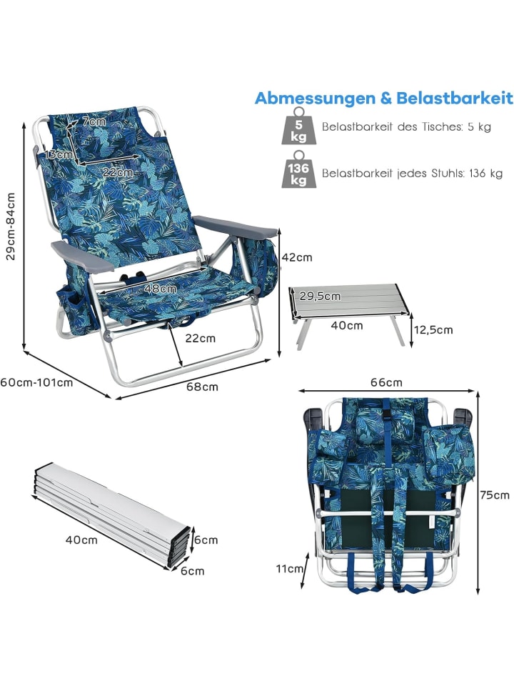 COSTWAY Strandstühle & Tisch Set in Blau günstig kaufen onesize