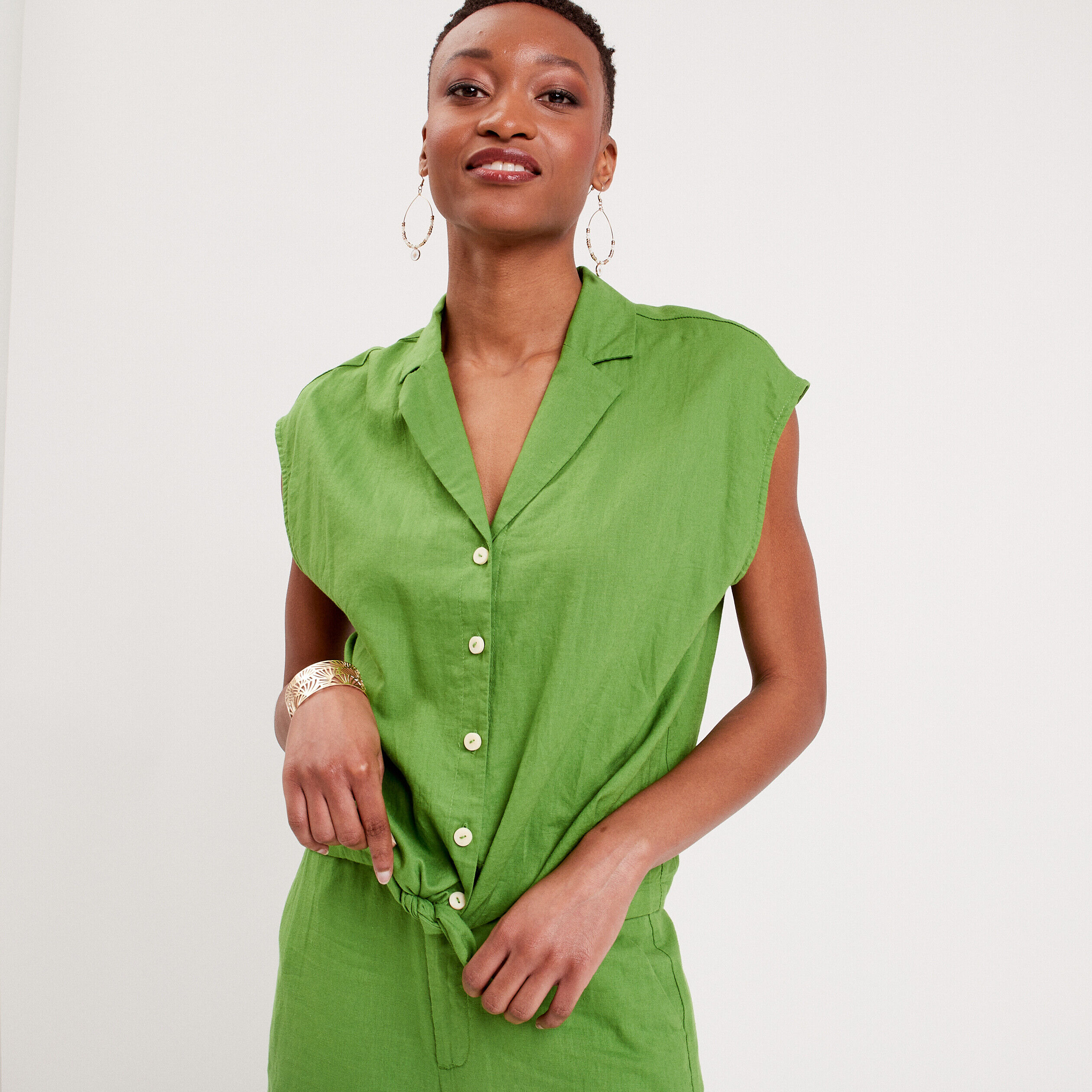 Chemise à nouer vert femme | Cache Cache