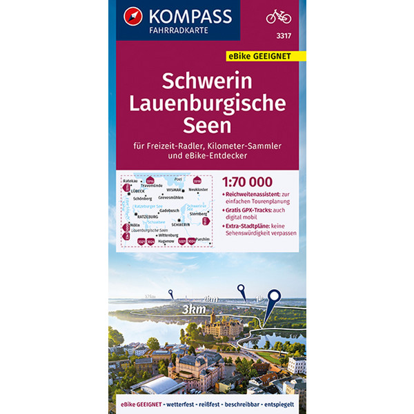 KOMPASS FAHRRADKARTE 3317 SCHWERIN, LAUENBURGISCHE SEEN - Fahrradkarte