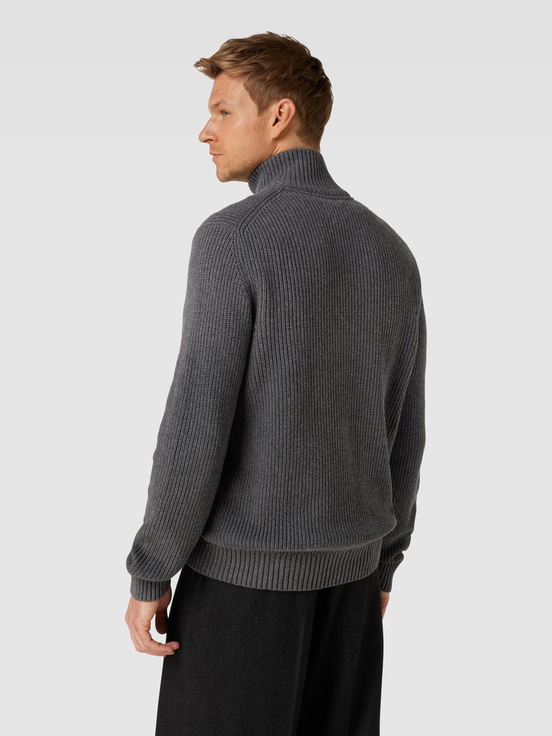 Strickpullover mit Stehkragen in dunkelgrau meliert