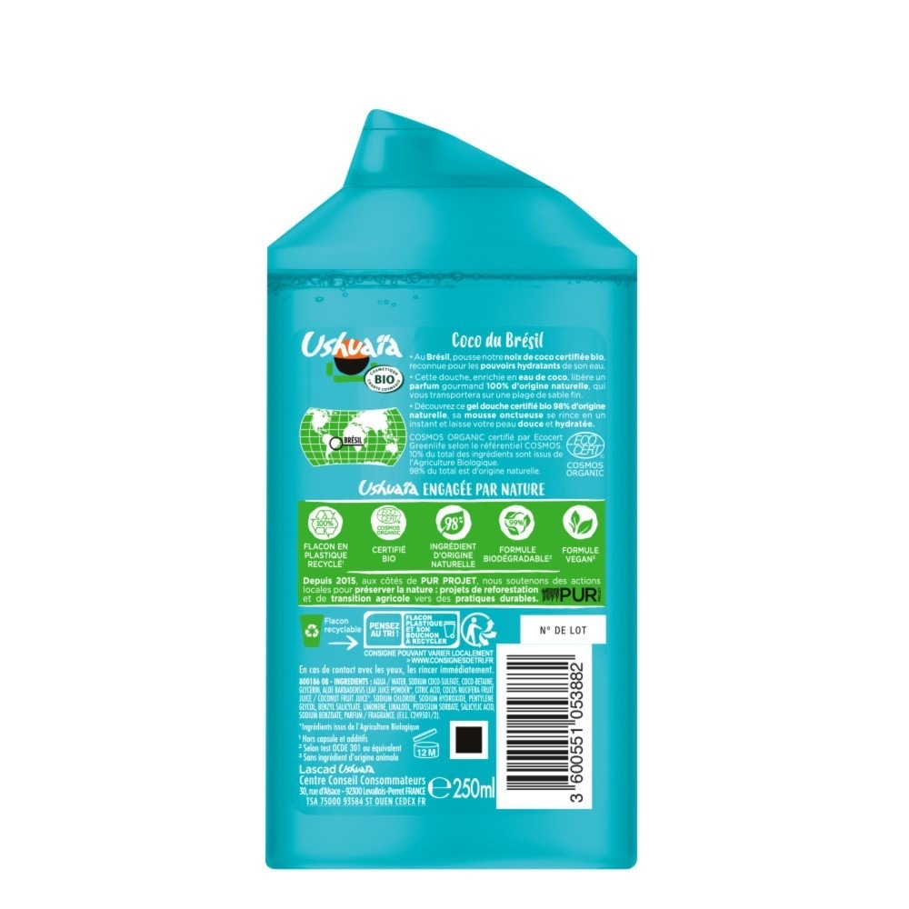 Bagnoschiuma al cocco biologico certificato Ushuaïa