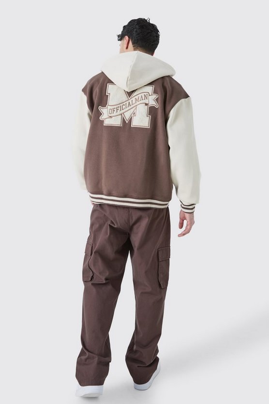 Oversize Jersey-Jacke mit Kapuze und Applikation