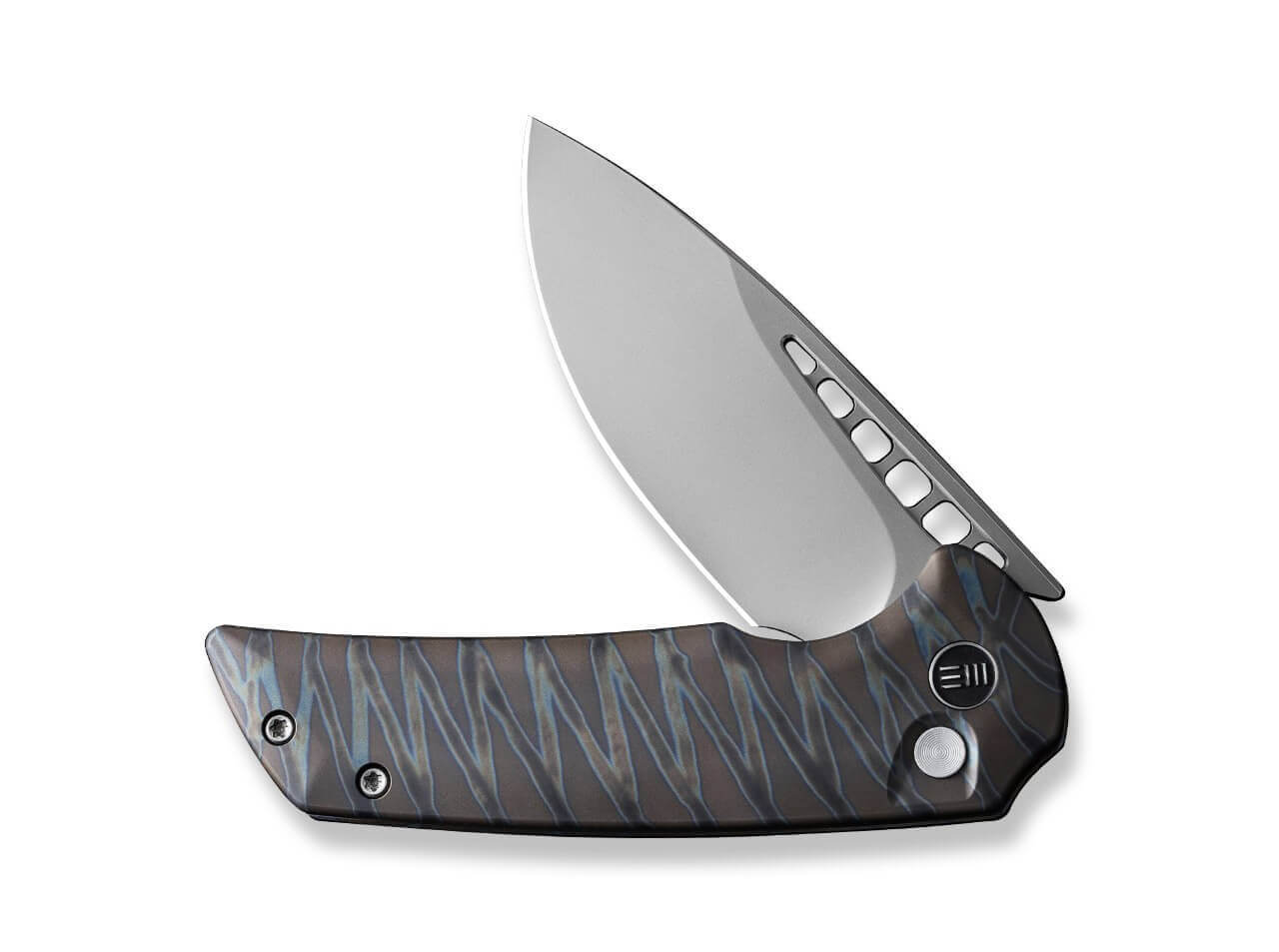 Mini Malice Button Lock Tiger Stripe Flamed Titanium