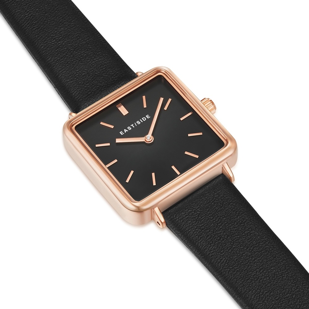 EASTSIDE Montre à quartz Grand en Or rose Cuir véritable en Noir Montre