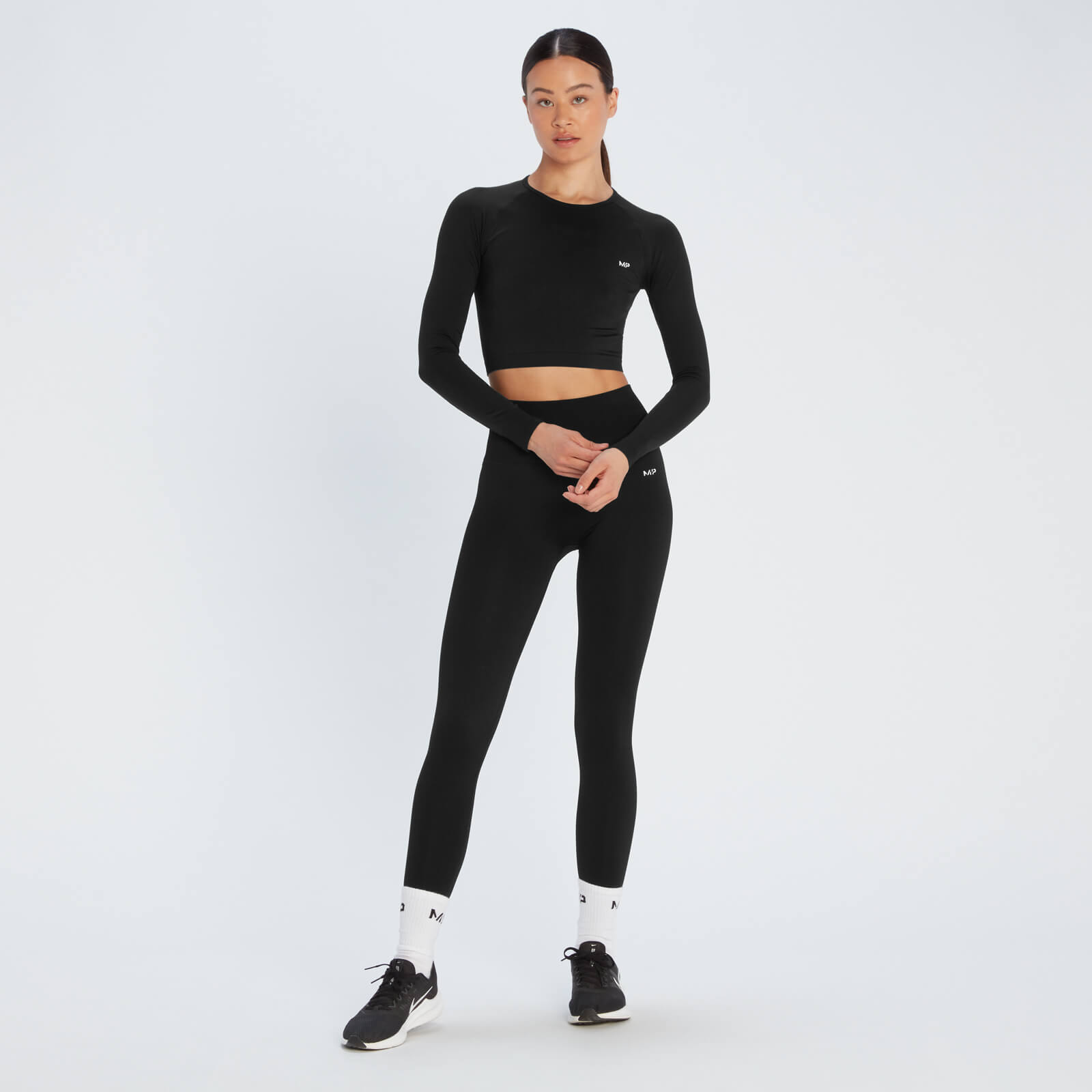 Crop top sans coutures à manches longues MP Shape Seamless pour femmes – Noir