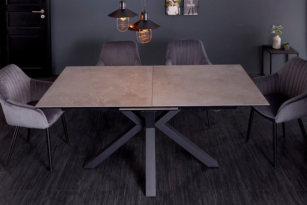 riess-ambiente Esstisch ETERNITY 180-225cm grau / schwarz (Einzelartikel, 1-St), Keramik · Metall · ausziehbar · Beton-Optik · Industrial Design