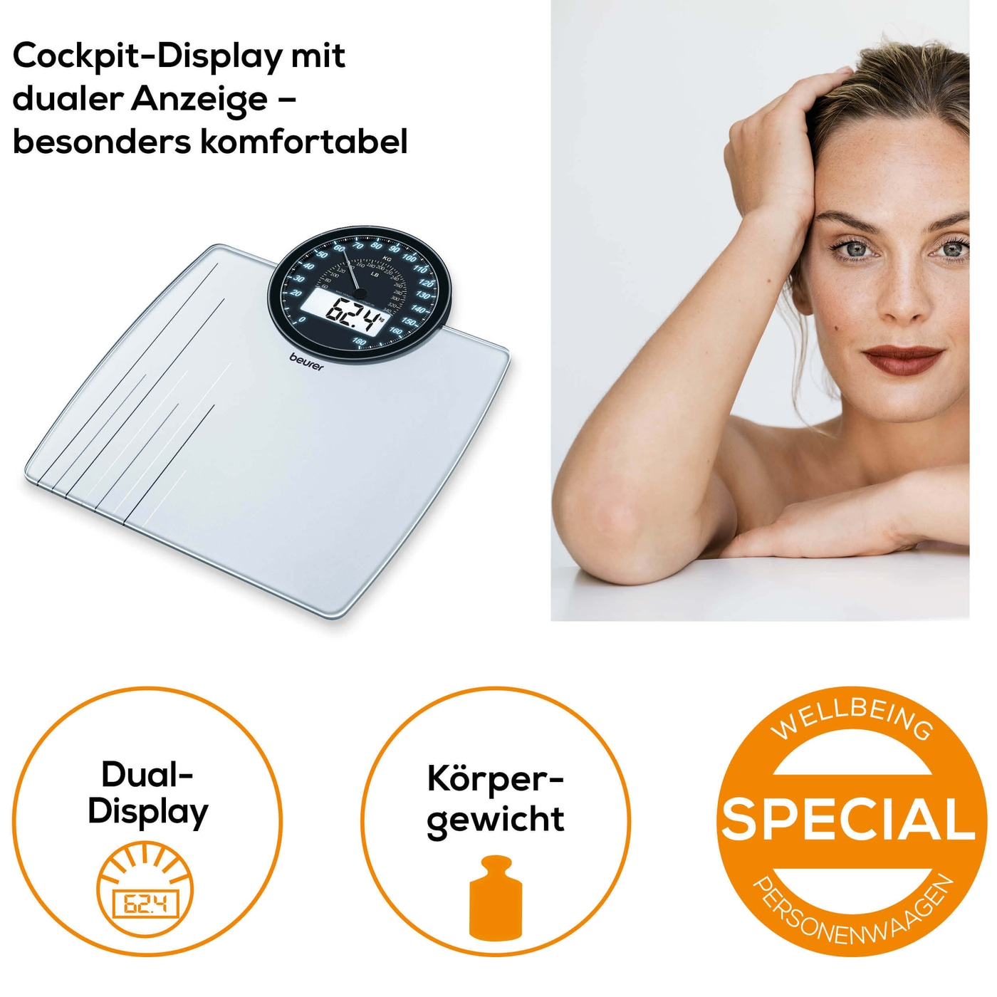 Beurer Glaswaage - GS 58-Angesagte Glaswaage mit rundem Cockpit-Display