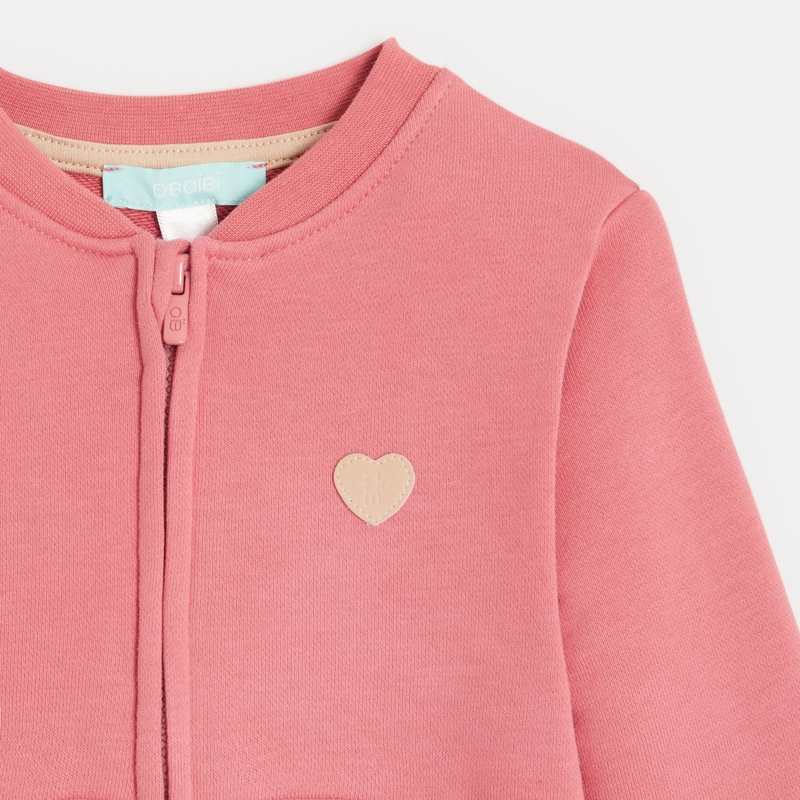 Sweat zippé molleton patch cœur rose bébé fille