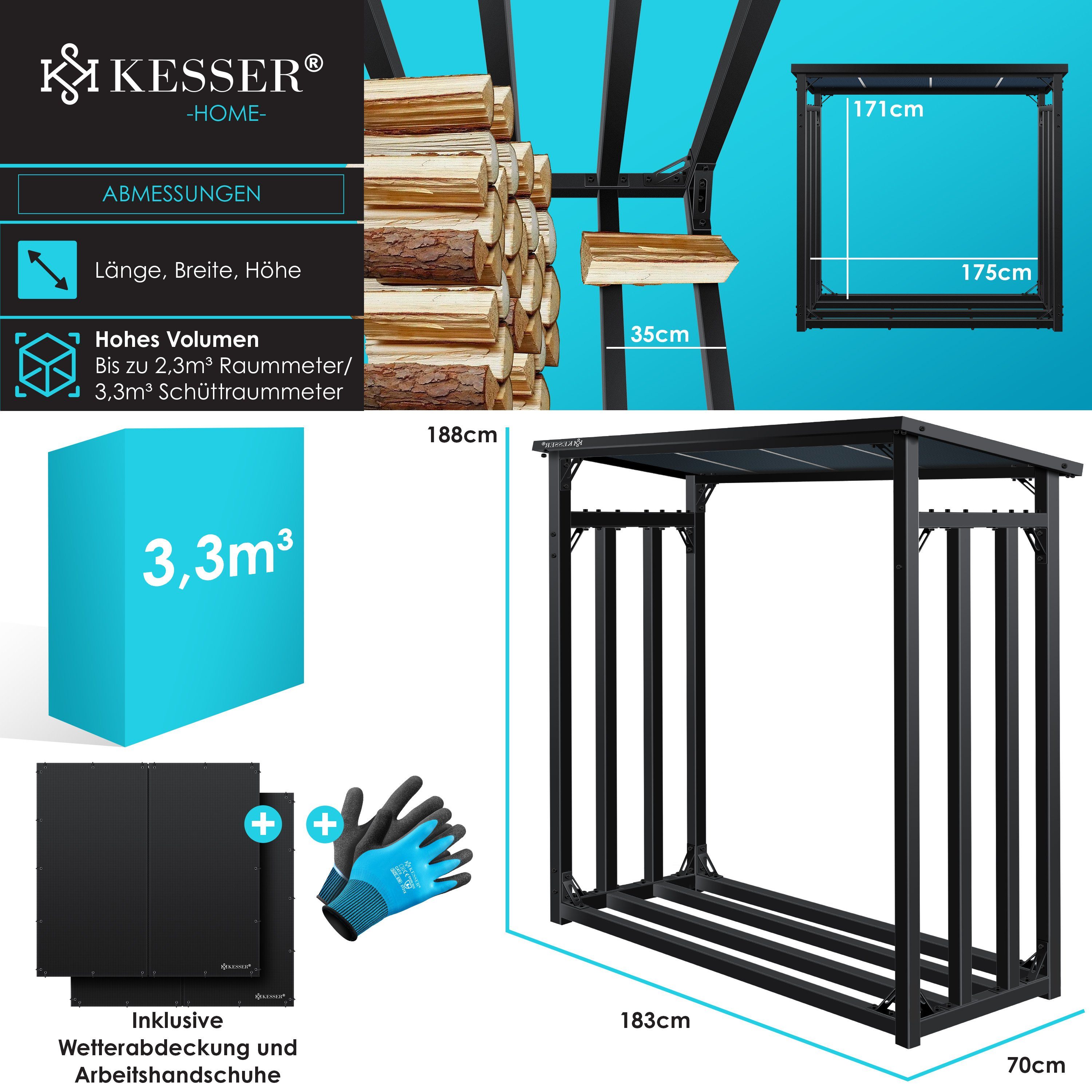 KESSER Kaminholzregal, Kaminholzregal Metall Brennholzregal 3,3 SRM / 2,3m³ außen Stahlrahmen