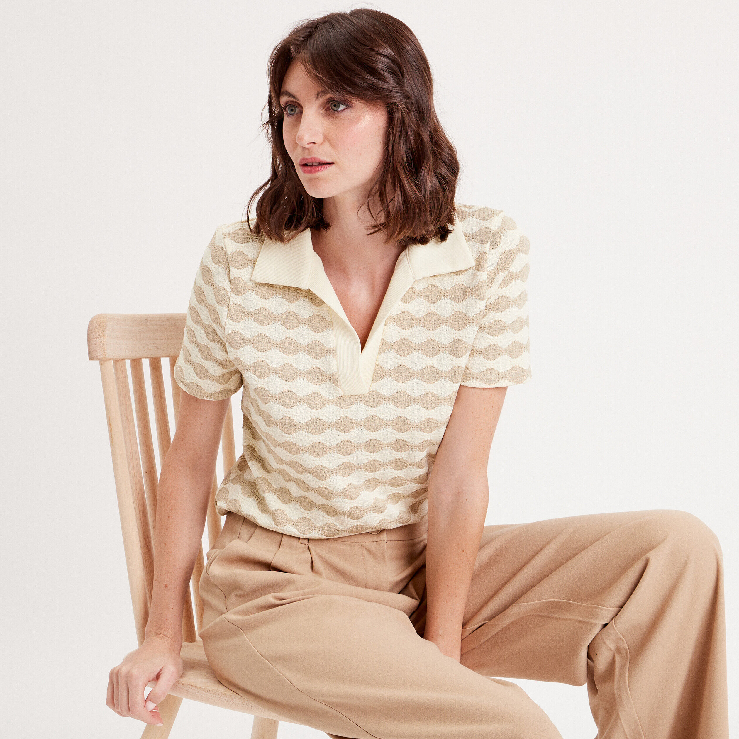 Polo manches courtes ecru femme | Cache Cache