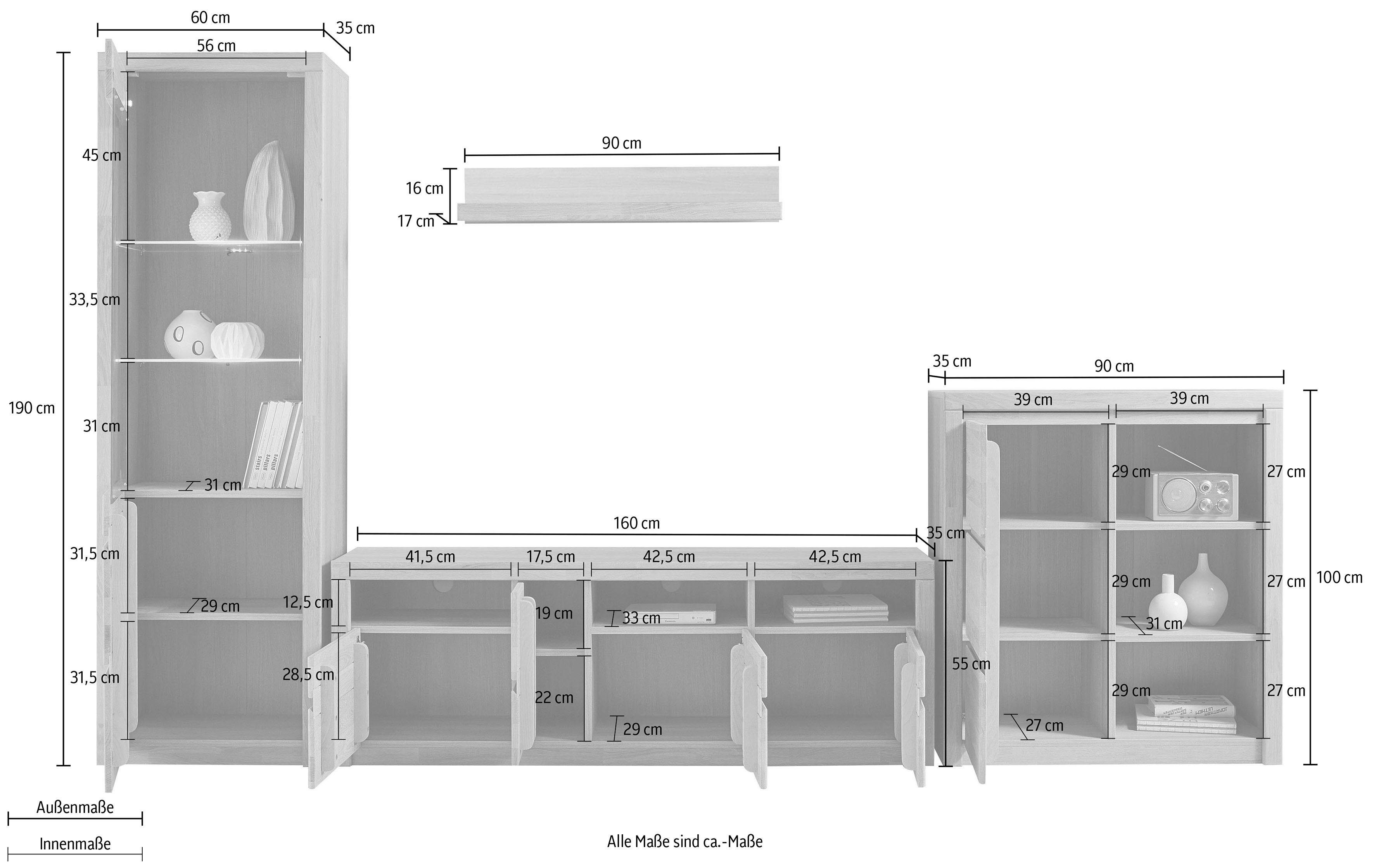 Woltra Wohnwand Silkeborg, (Set, 4-St), teilmassives Holz