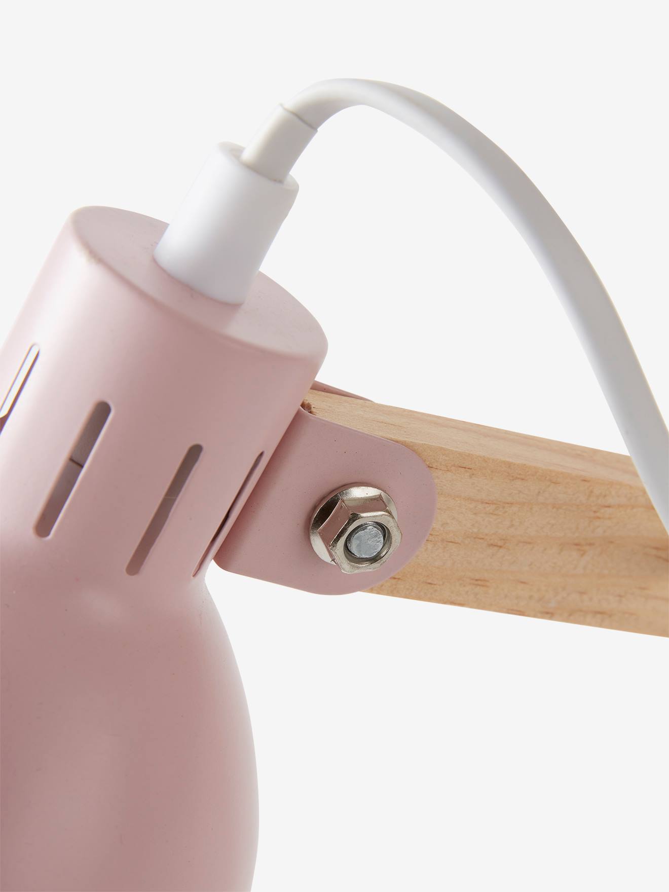 Lampe de bureau bois et métal rose