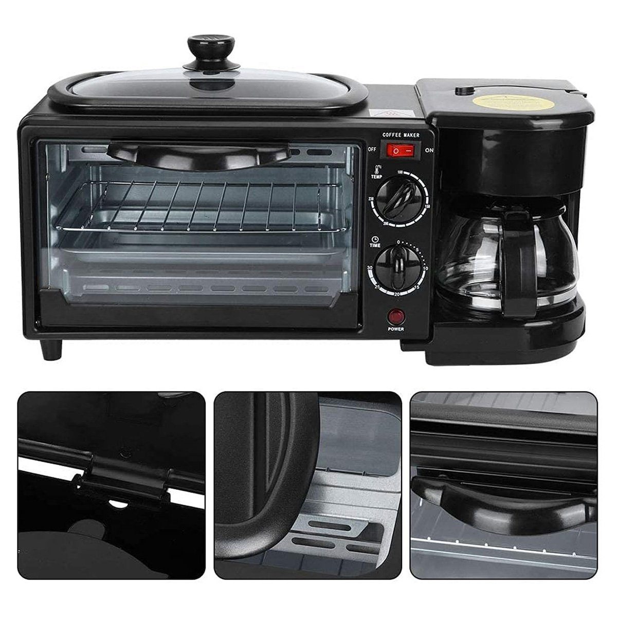 Yoyaxi Frühstücks-Set 3-in-1 Frühstücksstation mit Toaster, Bratpfanne und Kaffeemaschine (1-tlg), Zeitsparende Funktionen und vielseitige Zubereitungsmöglichkeiten
