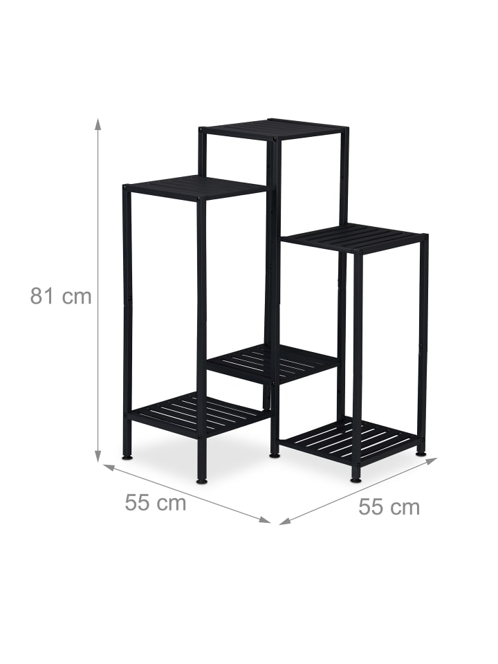relaxdays Blumenregal in Schwarz - (B)55 x (H)81 x (T)55 cm günstig kaufen onesize