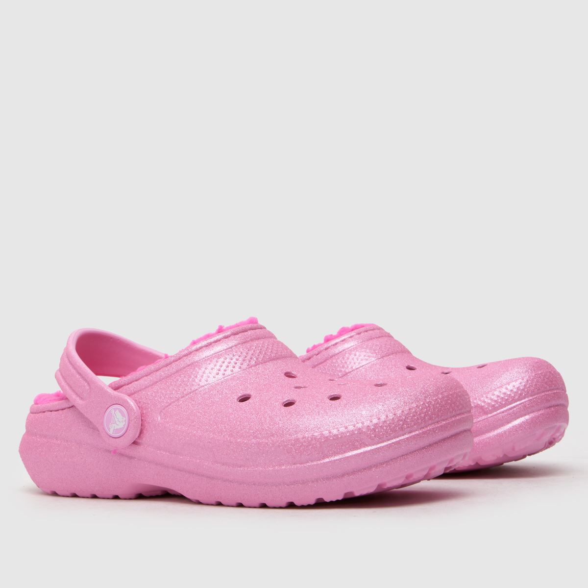Crocs rosa klassiska fodrade glitterträsko flickor juniorsandaler