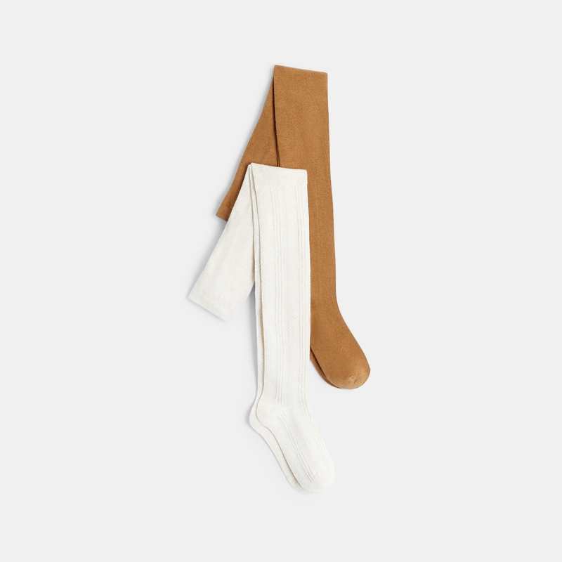 Collants chauds en tricot (lot de 2) marron fille