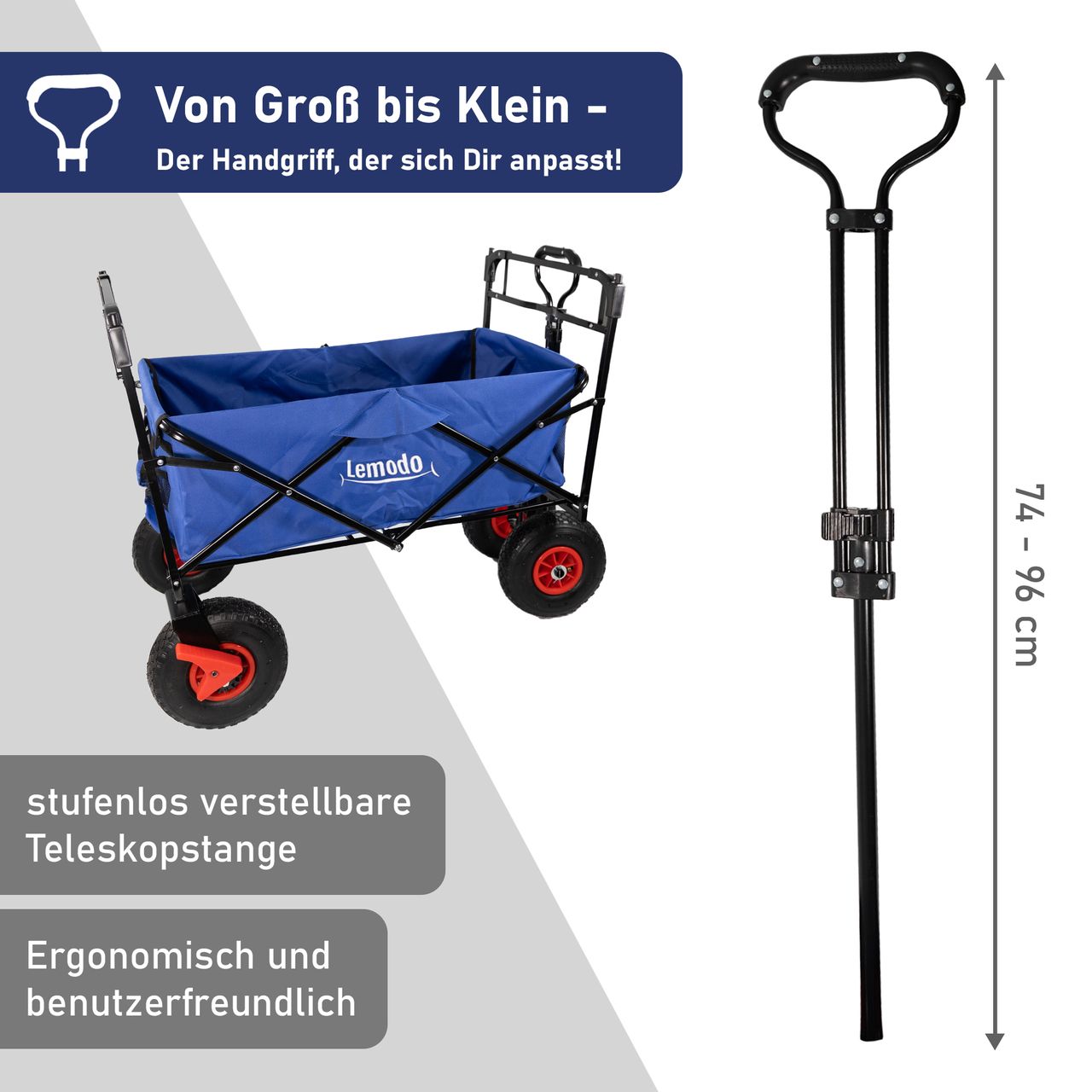 Lemodo Bollerwagen faltbar mit Dach, blau