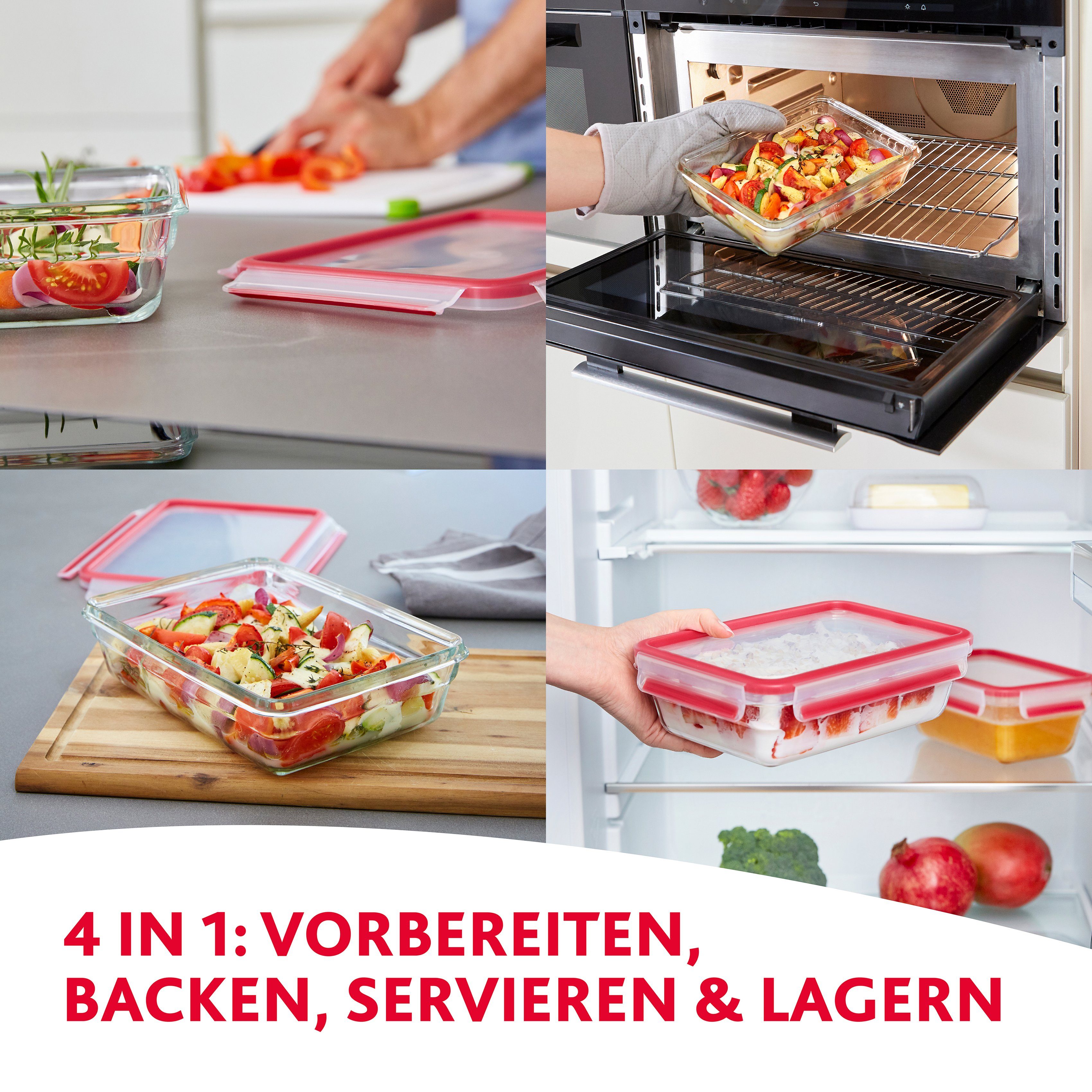 Emsa Frischhaltedose Clip&Close, Made in Germany, 2 Liter, Glas, (2-tlg), backofen-, gefrierfest, mikrowellengeeignet, (2 Dosen m. Deckel)