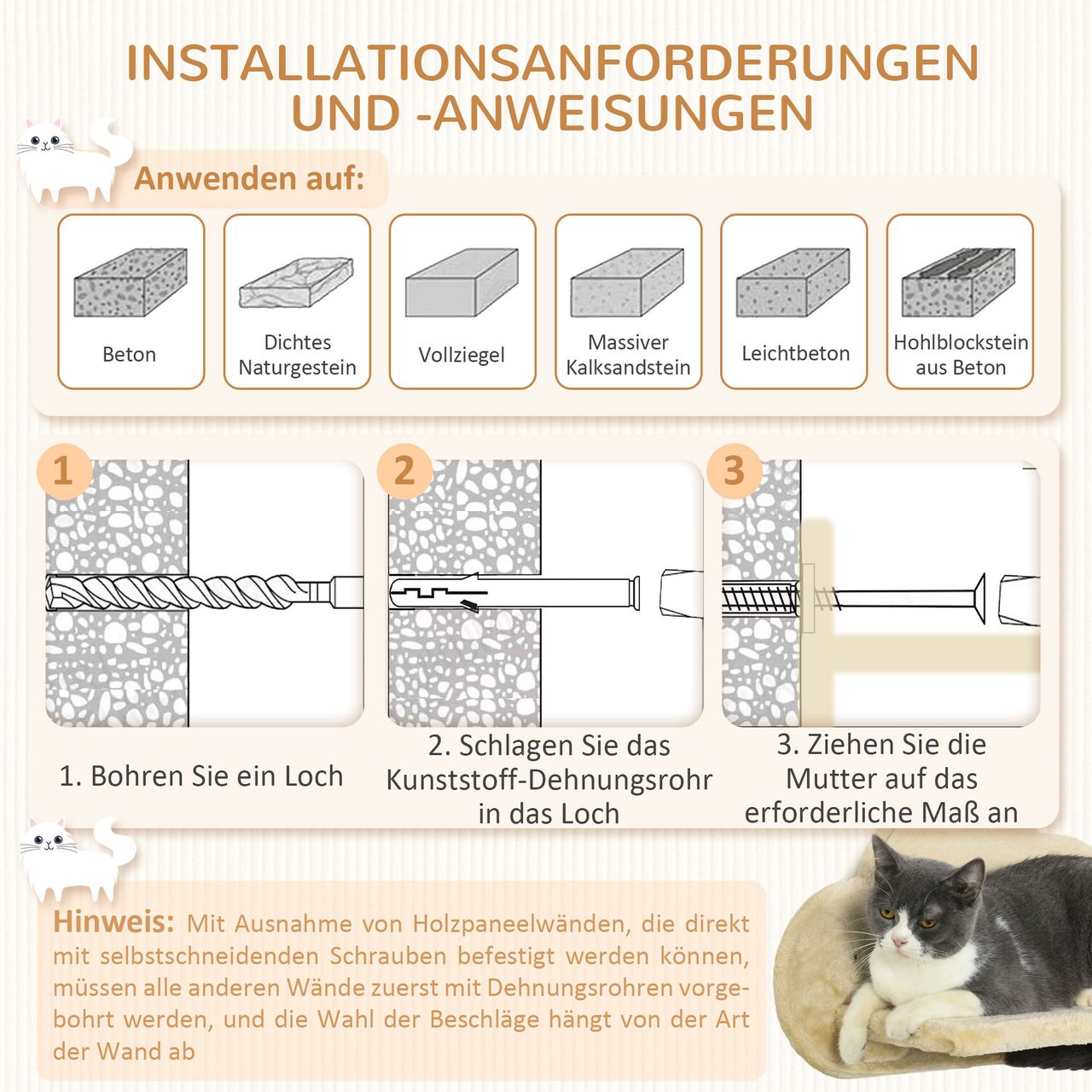 PawHut Katzentreppen-Set 2 Kratzstämme 2 Plattformen mit Plüsch Hängematte Beige