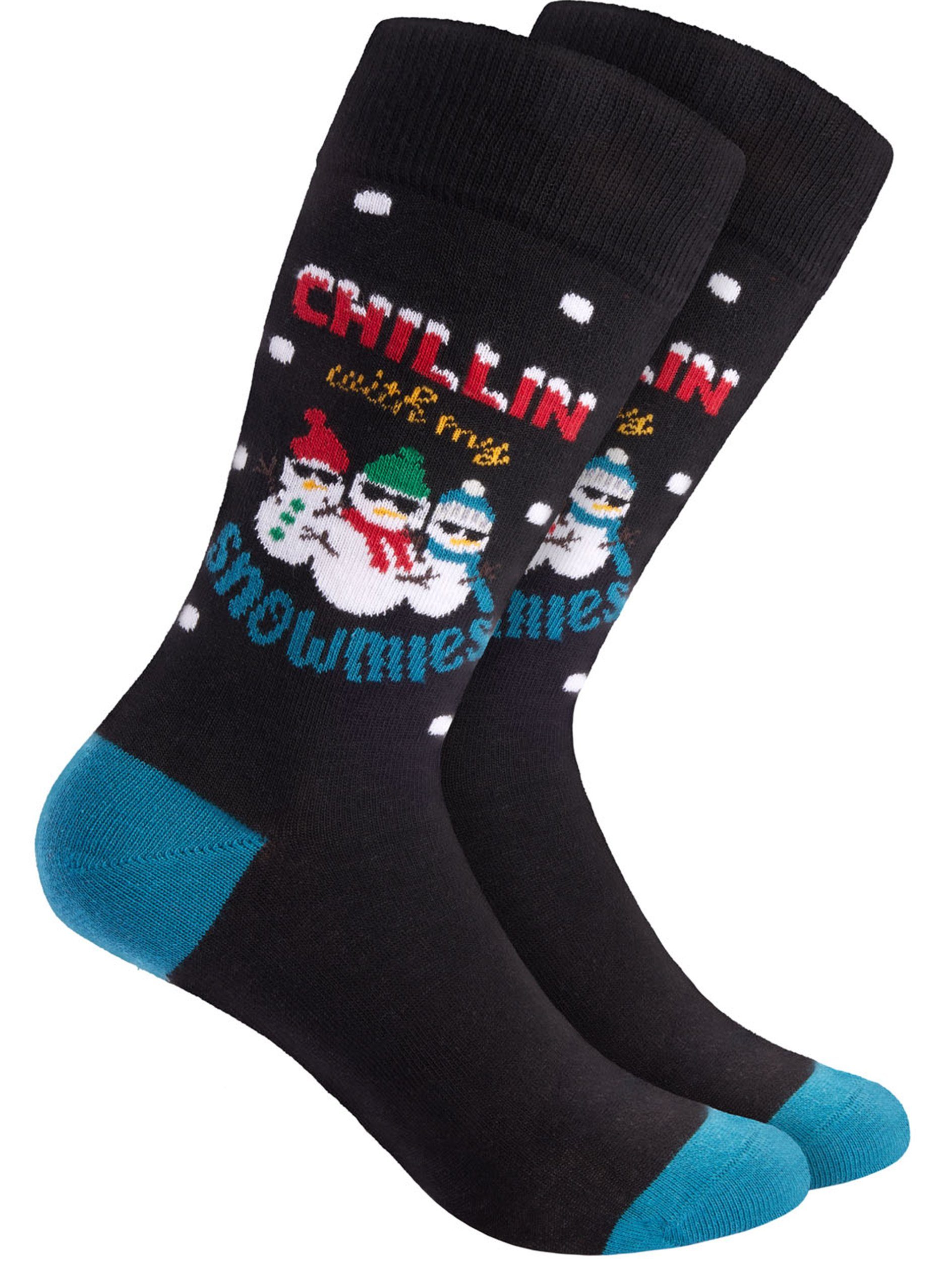 BRUBAKER Socken Weihnachtssocken für Damen und Herren - Chillin with my Snowmies (Baumwolle, 1-Paar, Unisex) Lustige Schneemann Squad Herren- und Damensocken