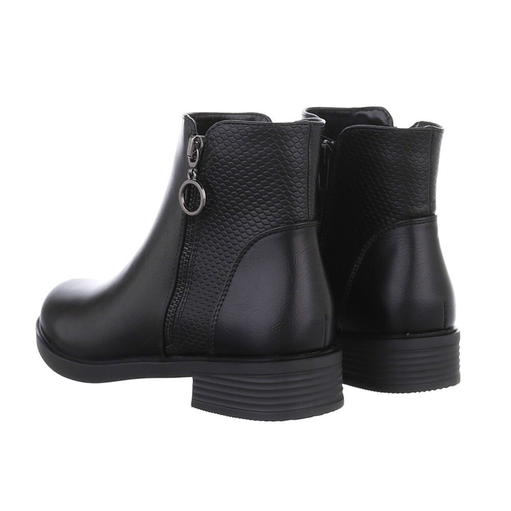 Ital-Design Damen Freizeit Stiefelette Blockabsatz Flache Stiefeletten in Schwarz