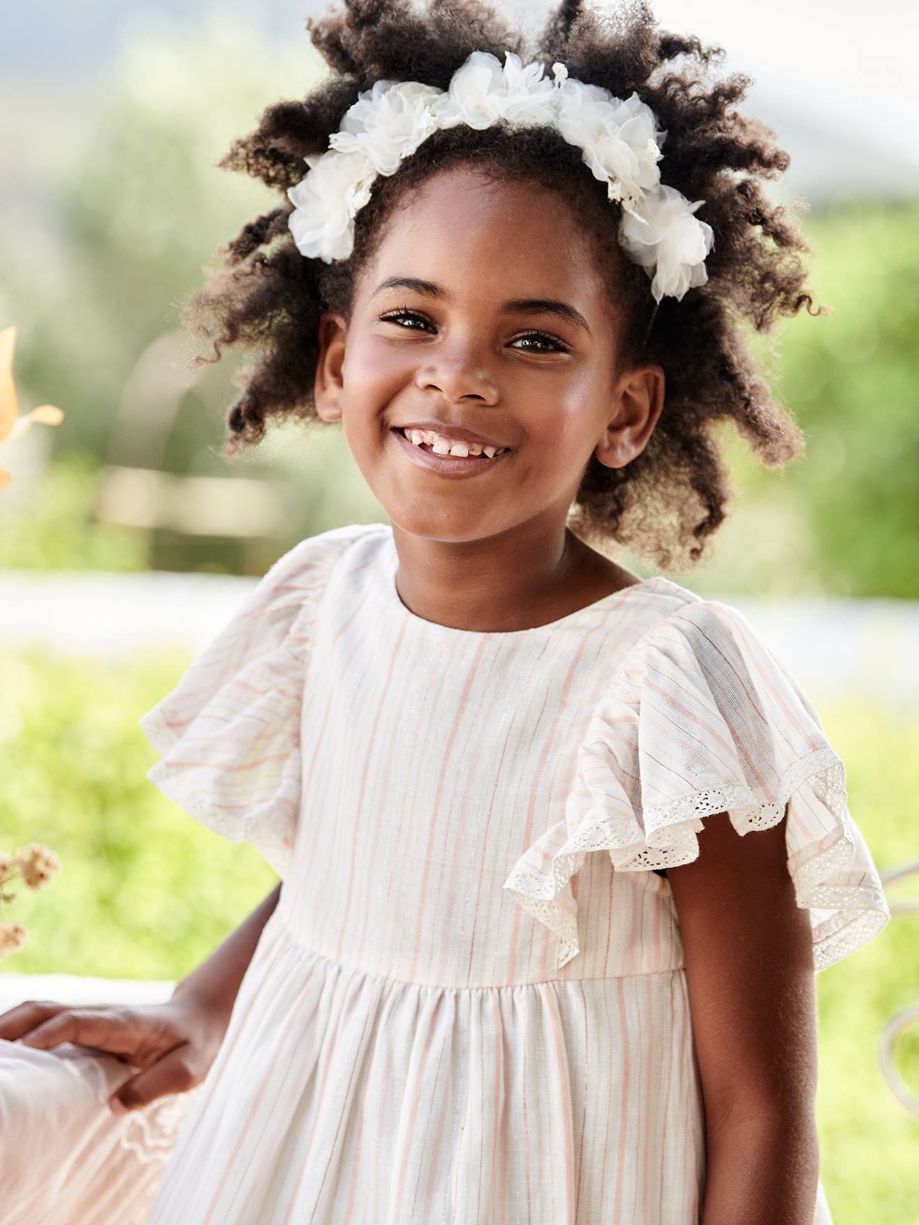 Robe cérémonie rayée fil brillant fille écru