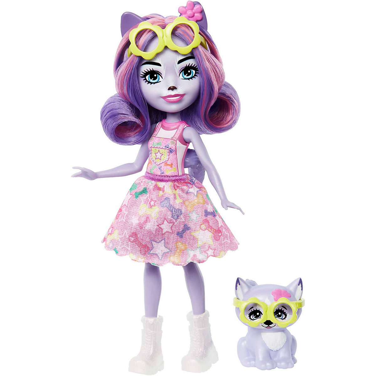 Enchantimals City Tails Puppe Hundemädchen Hadley Husky (ca. 15 cm) und Tierfigur Sledder
