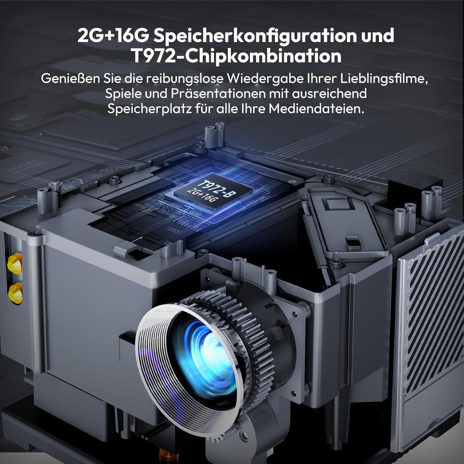 XGODY Portabler Projektor (10000 lm, 5000:1, 1920 x 1080 px, Elektrischer Fokus Android 9 Projektor 200ANSI Lumen Unterstützung)