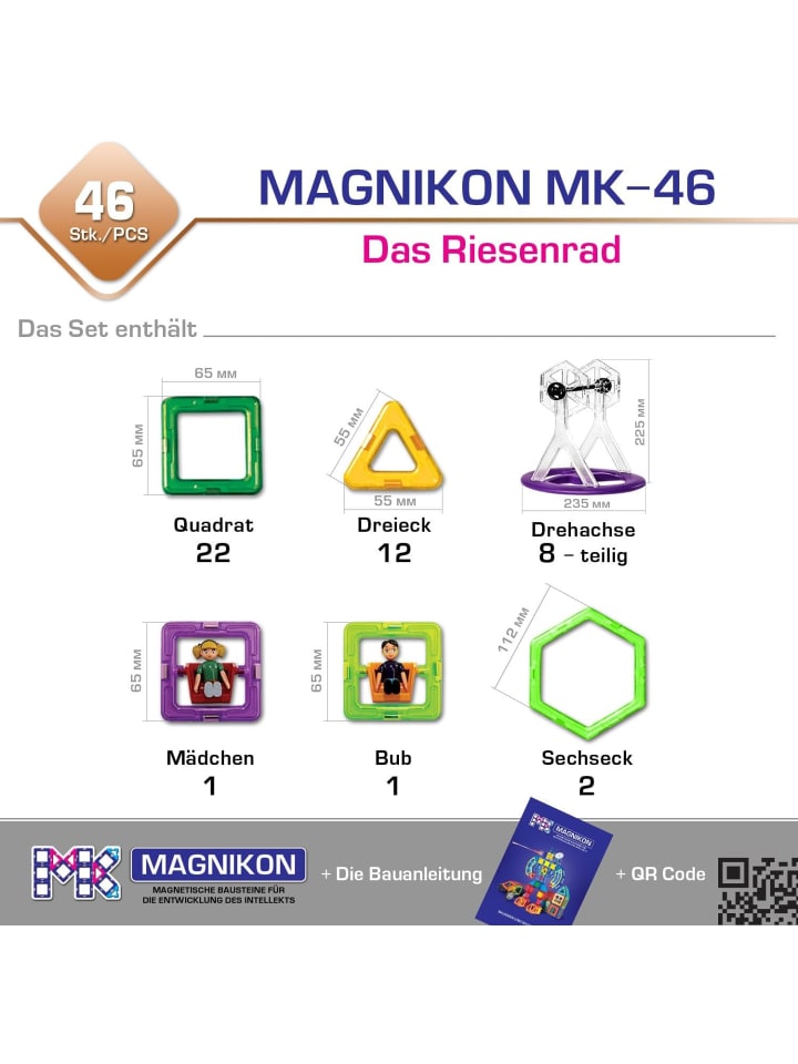 MAGNIKON Magnetische Bausteine MK-46 Das Riesenrad 46-Teilig-ab 3 Jahre günstig kaufen onesize